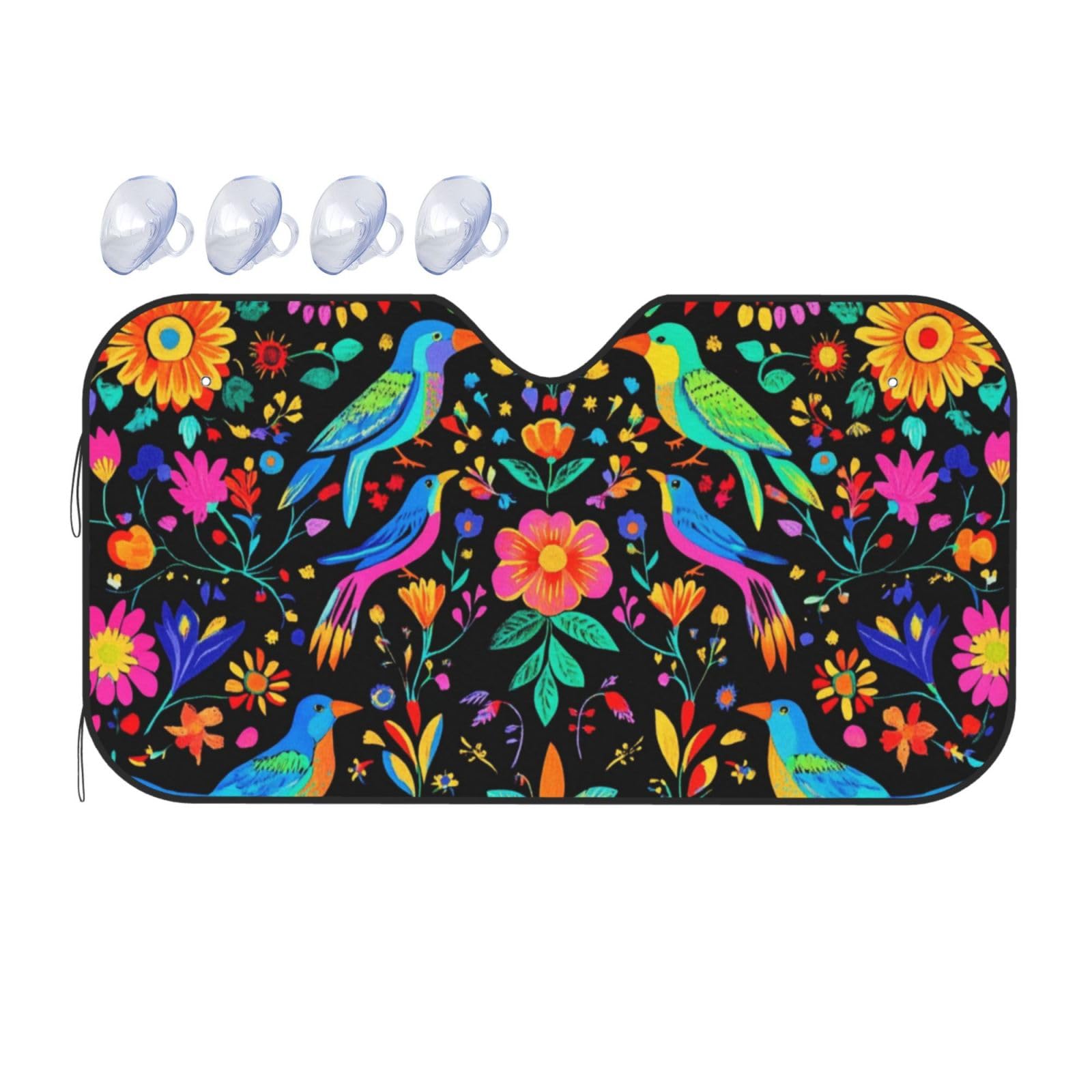 Ethnische Pastellpflanze, Mexiko, Blumen, bunte Blumen, Vogel, Auto-Sonnenschutz für Auto, LKW, SUV – blockiert UV-Strahlen und Sonne (S,130 x 70 cm) von DFJMASFKOL