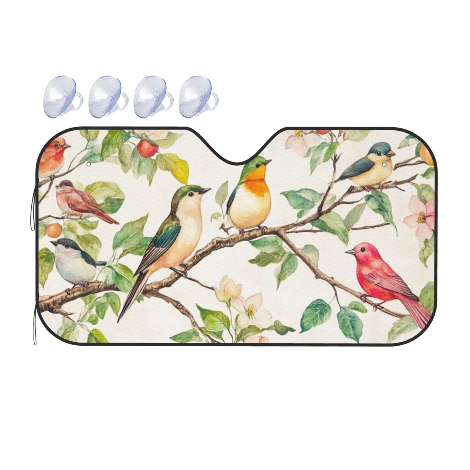 Naturlandschaft Vintage Frühling bunte Vögel Auto-Sonnenschutz für Auto, LKW, SUV – blockiert UV-Strahlen Sonne (S,130 x 70 cm) von DFJMASFKOL