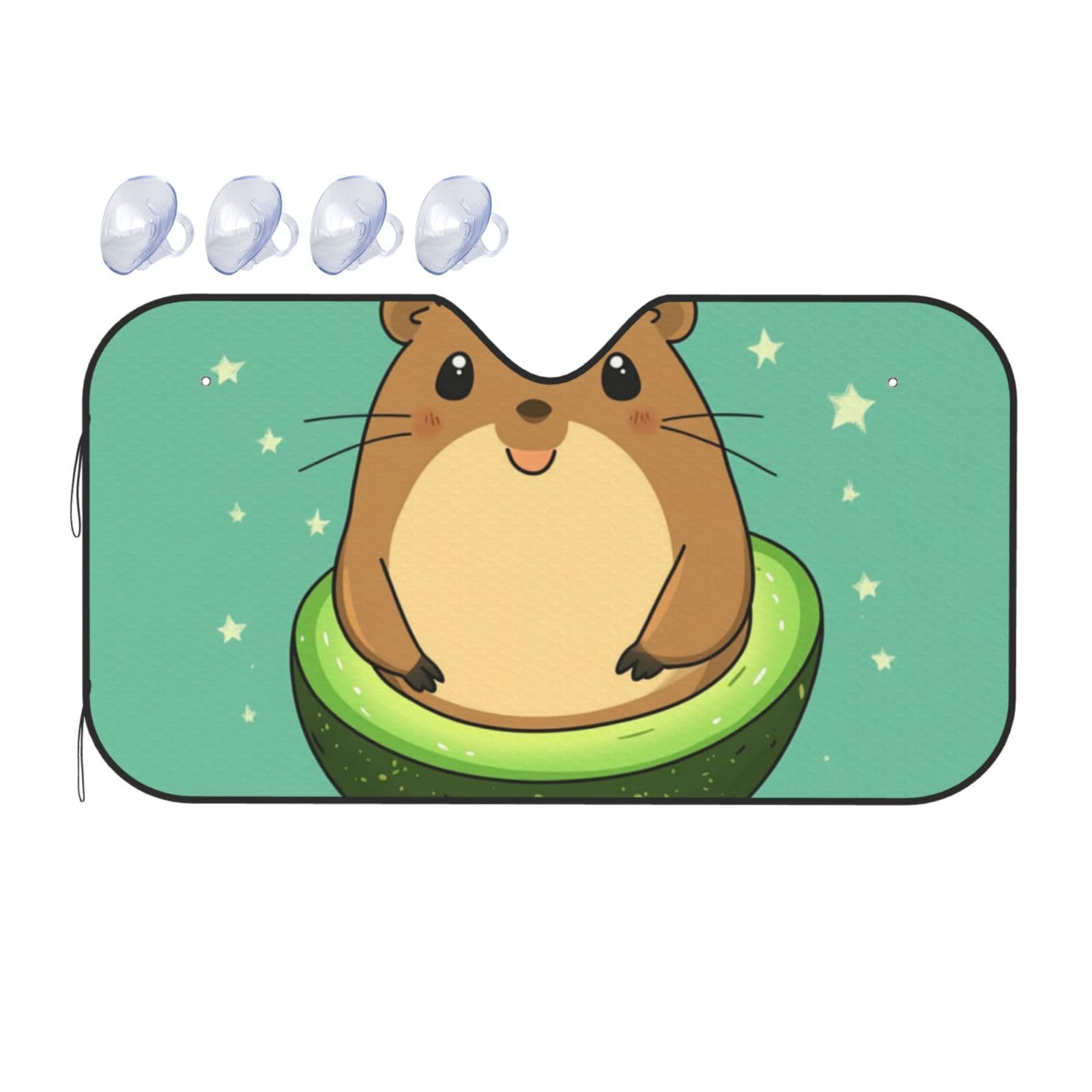 Niedlicher Capybara-Avocado-Cartoon-Capybara-Auto-Sonnenschutz für Auto, LKW, SUV – blockiert UV-Strahlen Sonne (S,130 x 70 cm) von DFJMASFKOL