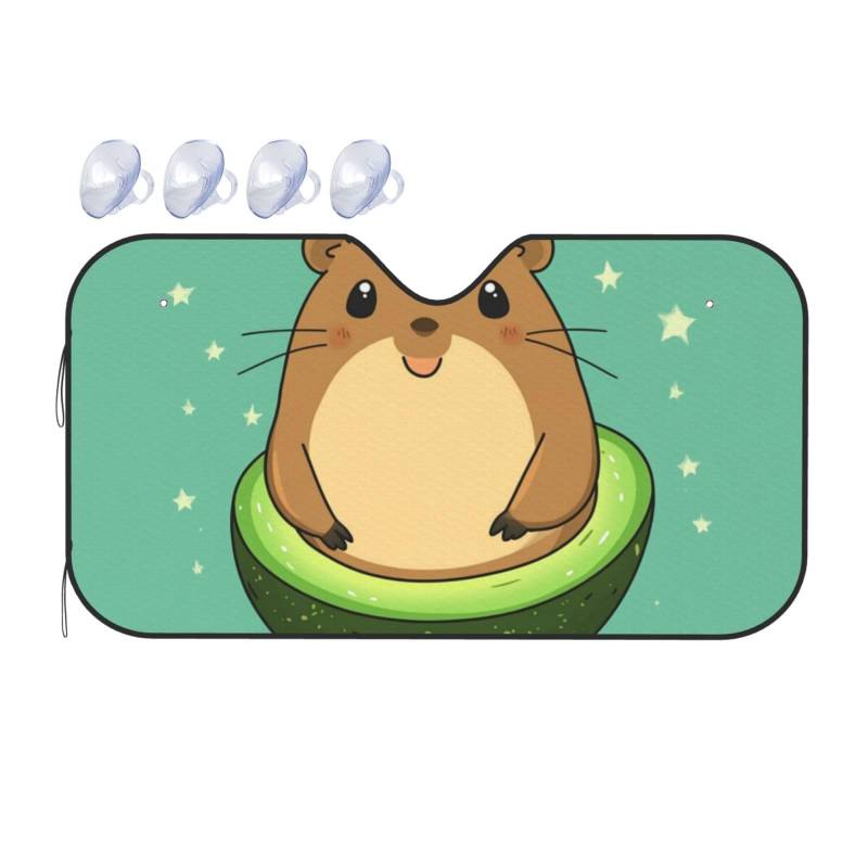 Niedlicher Capybara-Avocado-Cartoon-Capybara-Auto-Sonnenschutz für Auto, LKW, SUV – blockiert UV-Strahlen Sonne (S,130 x 70 cm) von DFJMASFKOL