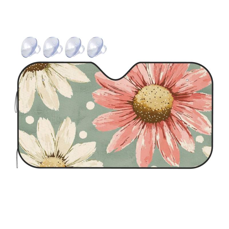 Retro Flowers Rustikale Gänseblümchen Auto-Sonnenschutz für Auto, LKW, SUV – blockiert UV-Strahlen Sonne (S,130 x 70 cm) von DFJMASFKOL