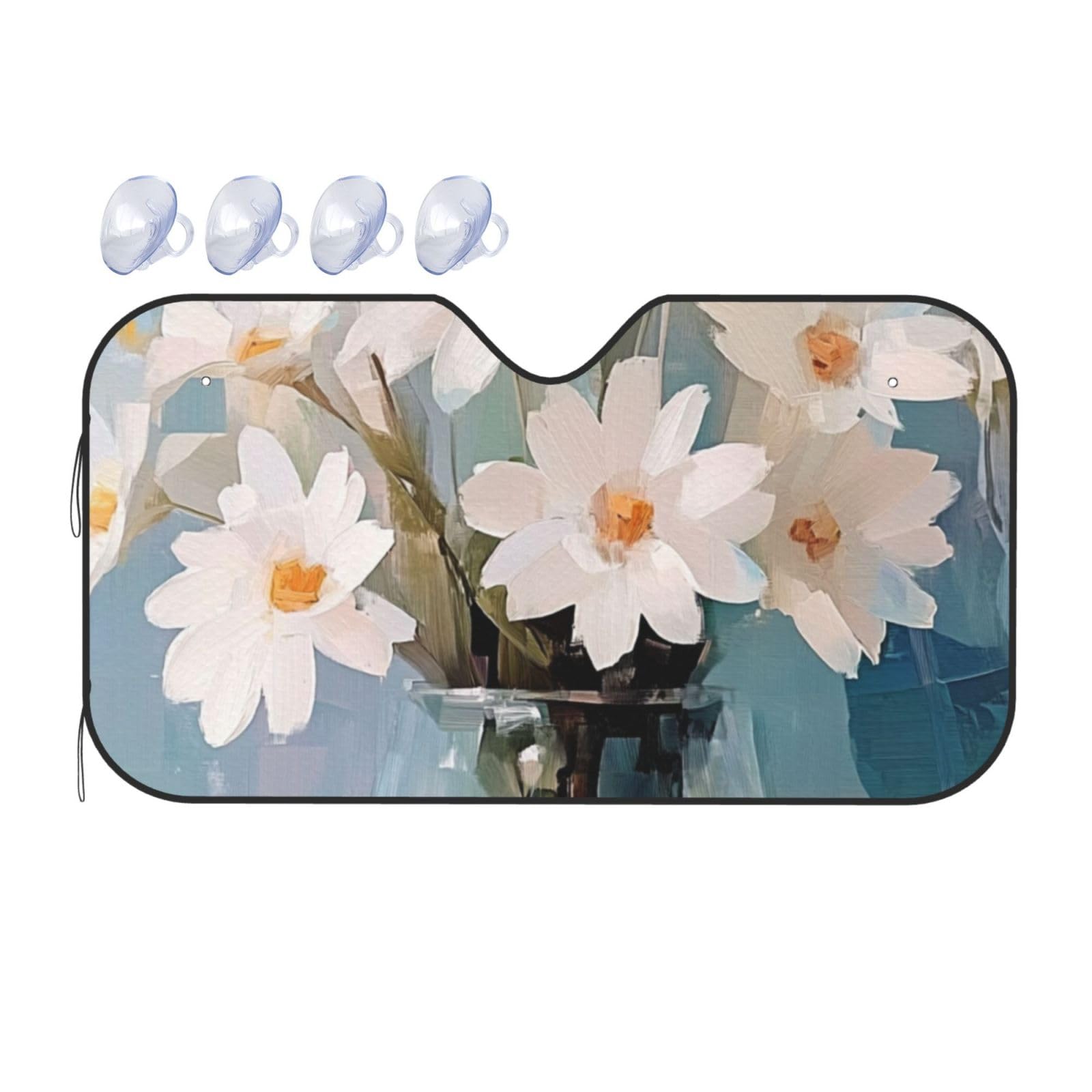 Rustikale Blumenmalerei, weiße Blumen, weiße Blumen, Auto-Windschutzscheibe, Wärmedämmung, Sonnenschutz, leicht, einfach zu bedienen, Auto-Sonnenblende für SUV, Limousine und Personenfahrzeuge (M, 140 Rustikale Blumenmalerei, weiße Blumen, weiße Blumen, Auto-Windschutzscheibe, Wärmedämmung, Sonnenschutz, leicht, einfach zu bedienen, Auto-Sonnenblende für SUV, Limousine und Personenfahrzeuge (M, 140 von DFJMASFKOL