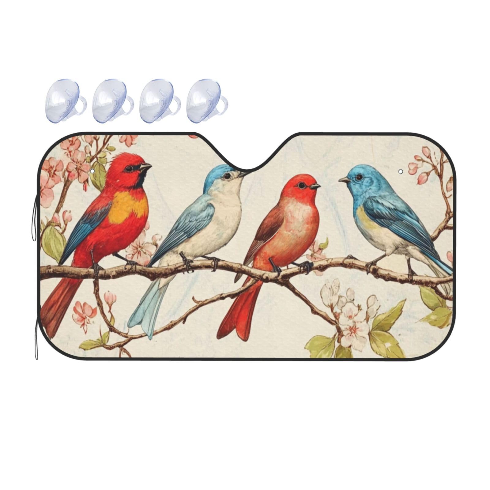 Vintage Frühling bunte Vögel Natur Landschaft Auto Sonnenschutz für Auto LKW SUV – blockiert UV-Strahlen Sonne (S,130 x 70 cm) von DFJMASFKOL