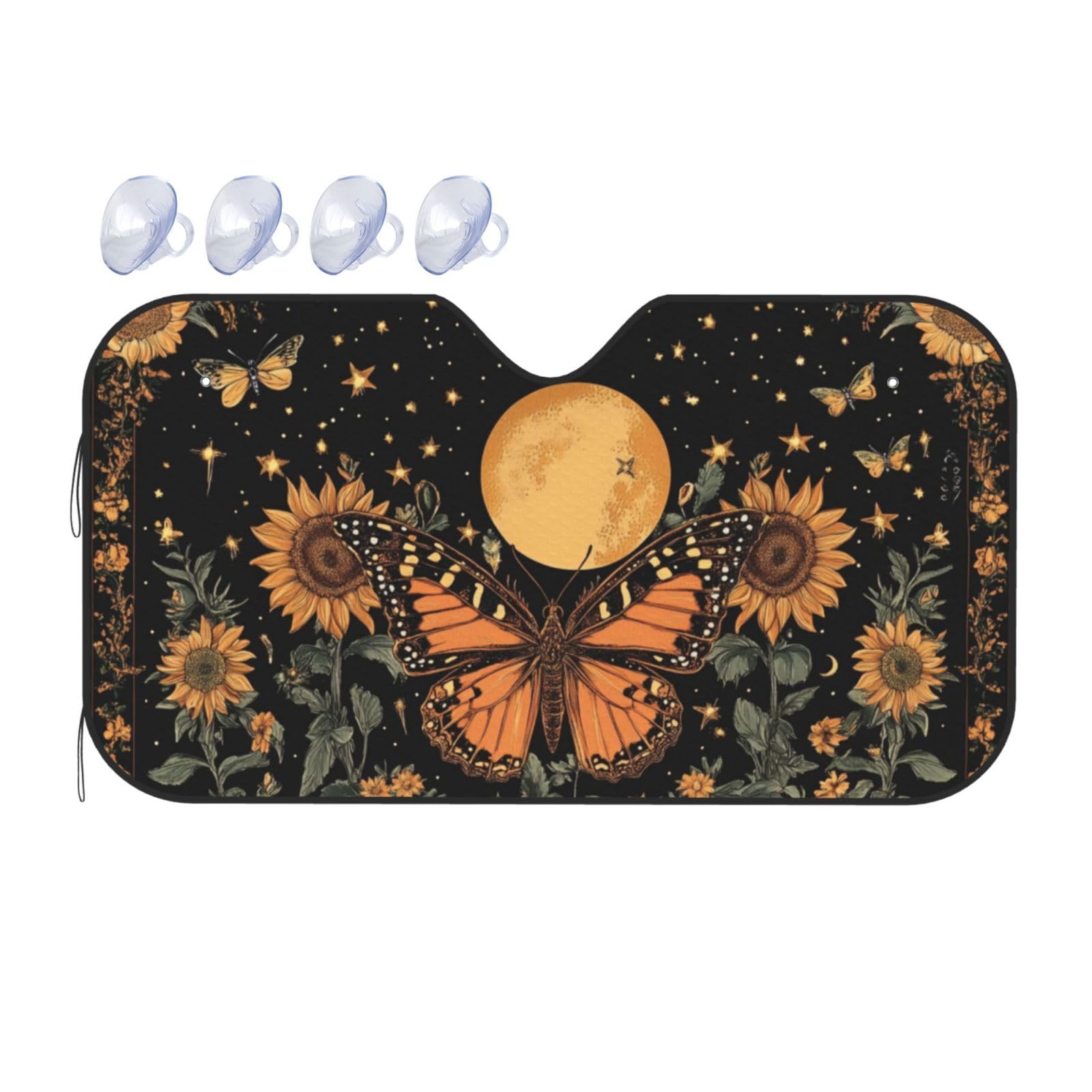 Vintage Indie Boho Sonnenblumen Schmetterling Floral Auto Sonnenschutz für Auto LKW SUV – blockiert UV-Strahlen Sonne (S,130 x 70 cm) von DFJMASFKOL