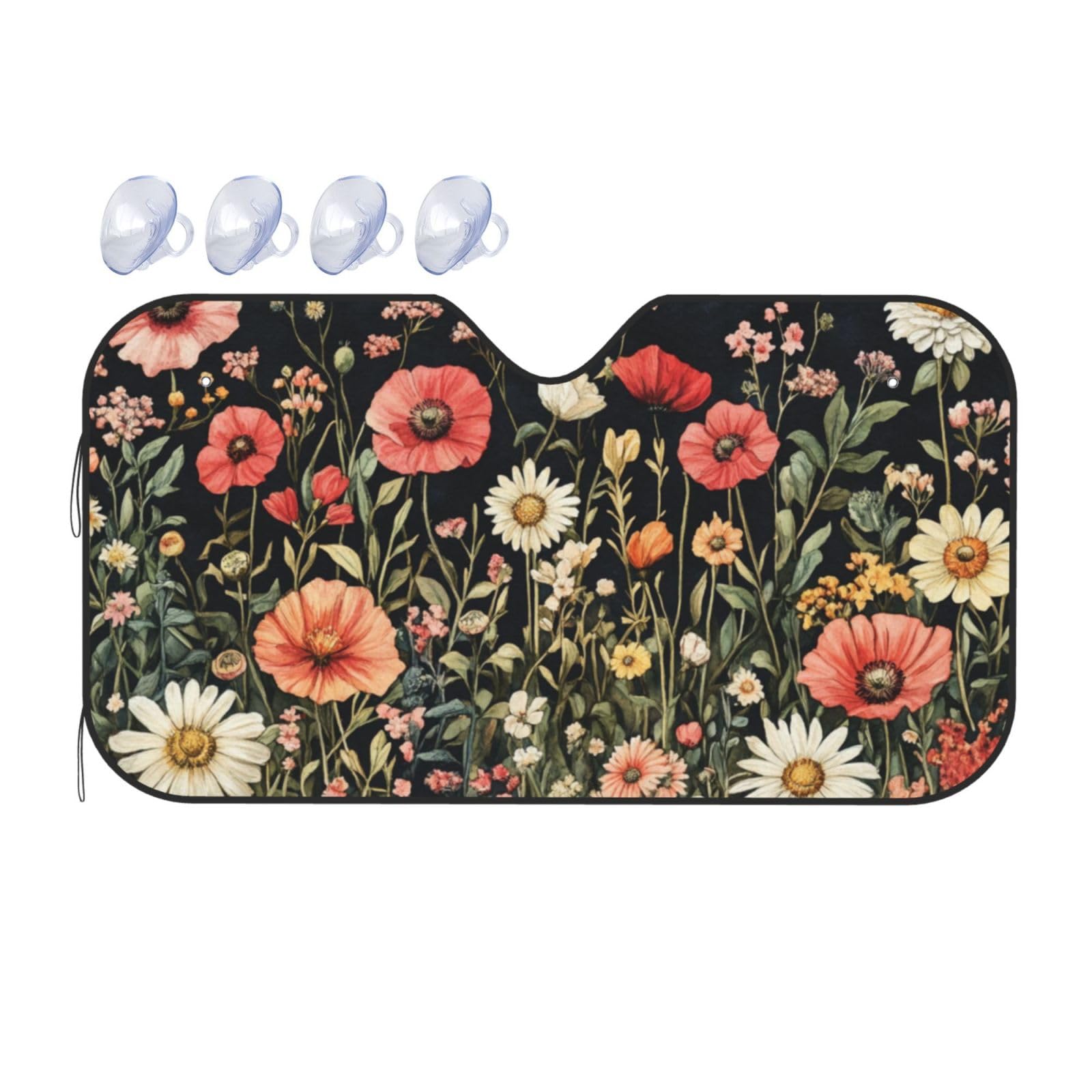 Wunderschöner Aquarell-Wildblumen-Garten, blühende Blumen, bunte Wildblumen, Auto-Sonnenschutz für Auto, LKW, SUV – blockiert UV-Strahlen und Sonne (S,130 x 70 cm) von DFJMASFKOL