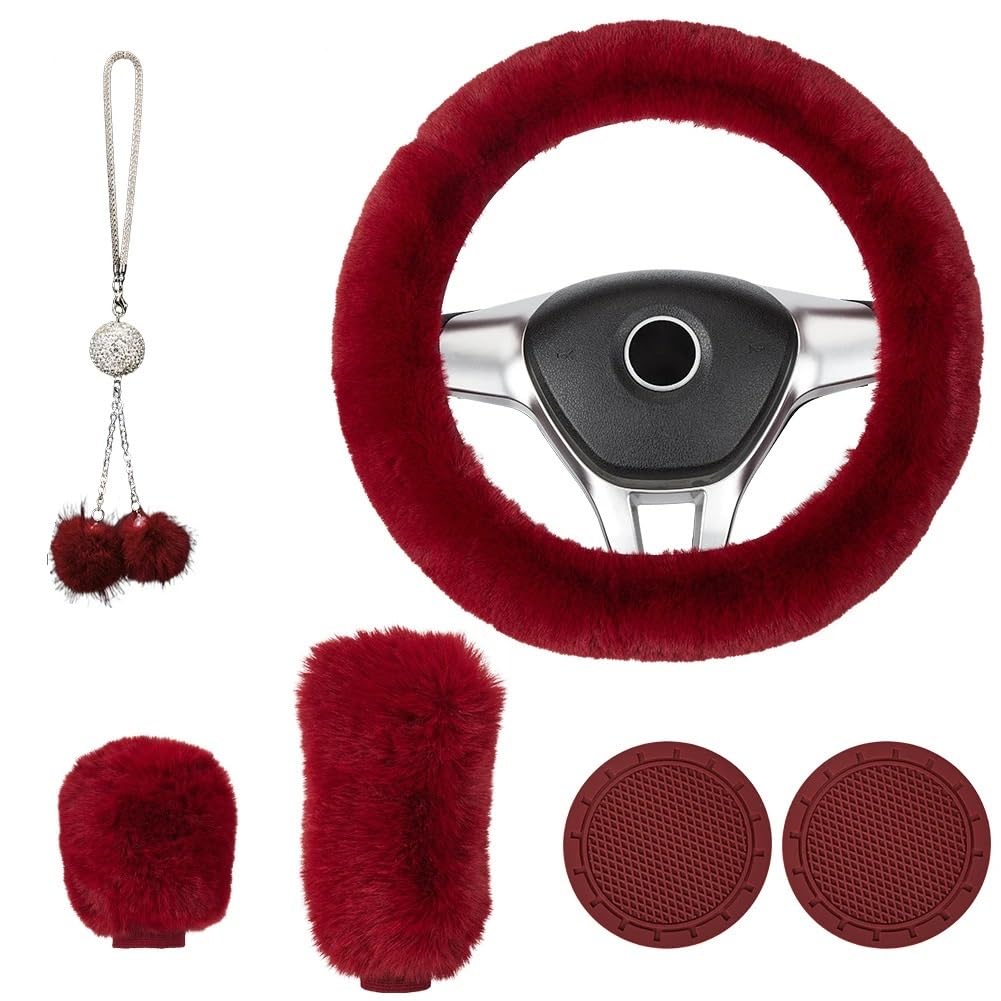 DFJOENVLDKHFE Auto-Lenkradbezug, rutschfest, Auto-Lenkradhülle, Auto-Dekorationen, Auto-Zubehör, Auto-Lenkrad-Schutzhülle, Auto-Innenausstattung, Dekoration, Auto-Dekoration(Wine Red) von DFJOENVLDKHFE