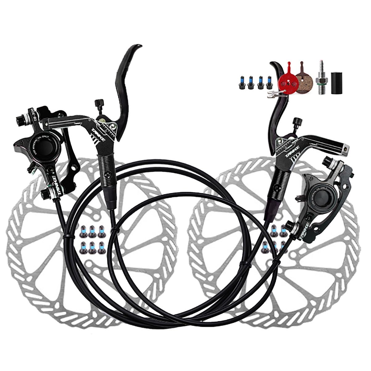 Fahrrad Hydraulische Scheibenbremse Set 2 Kolben Mountainbike Bremssattel Mit 160mm Rotoren 800mm Links Vorne 1400mm Rechts Hinten Bremsensatz (Color : Black) von DFNBVDRR