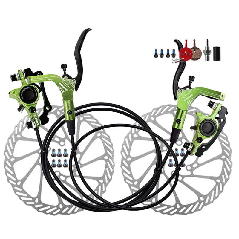 Fahrrad Hydraulische Scheibenbremse Set 2 Kolben Mountainbike Bremssattel Mit 160mm Rotoren 800mm Links Vorne 1400mm Rechts Hinten Bremsensatz (Color : Green) von DFNBVDRR