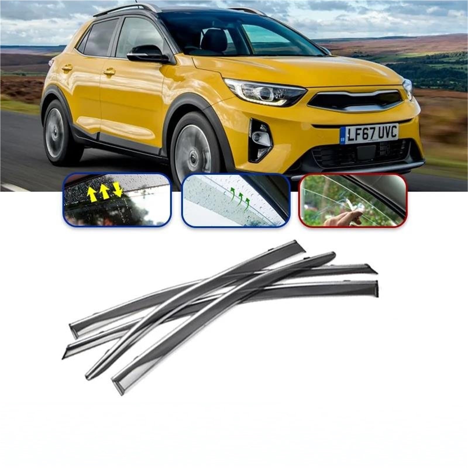 4X Deflektoren Für Kia Für Stonic Für KX1 2017-2021 2023 Windschutzscheibe Auto Seite Fenster Visiere Trim Regen Seitenfensterabweiser von DFOF G