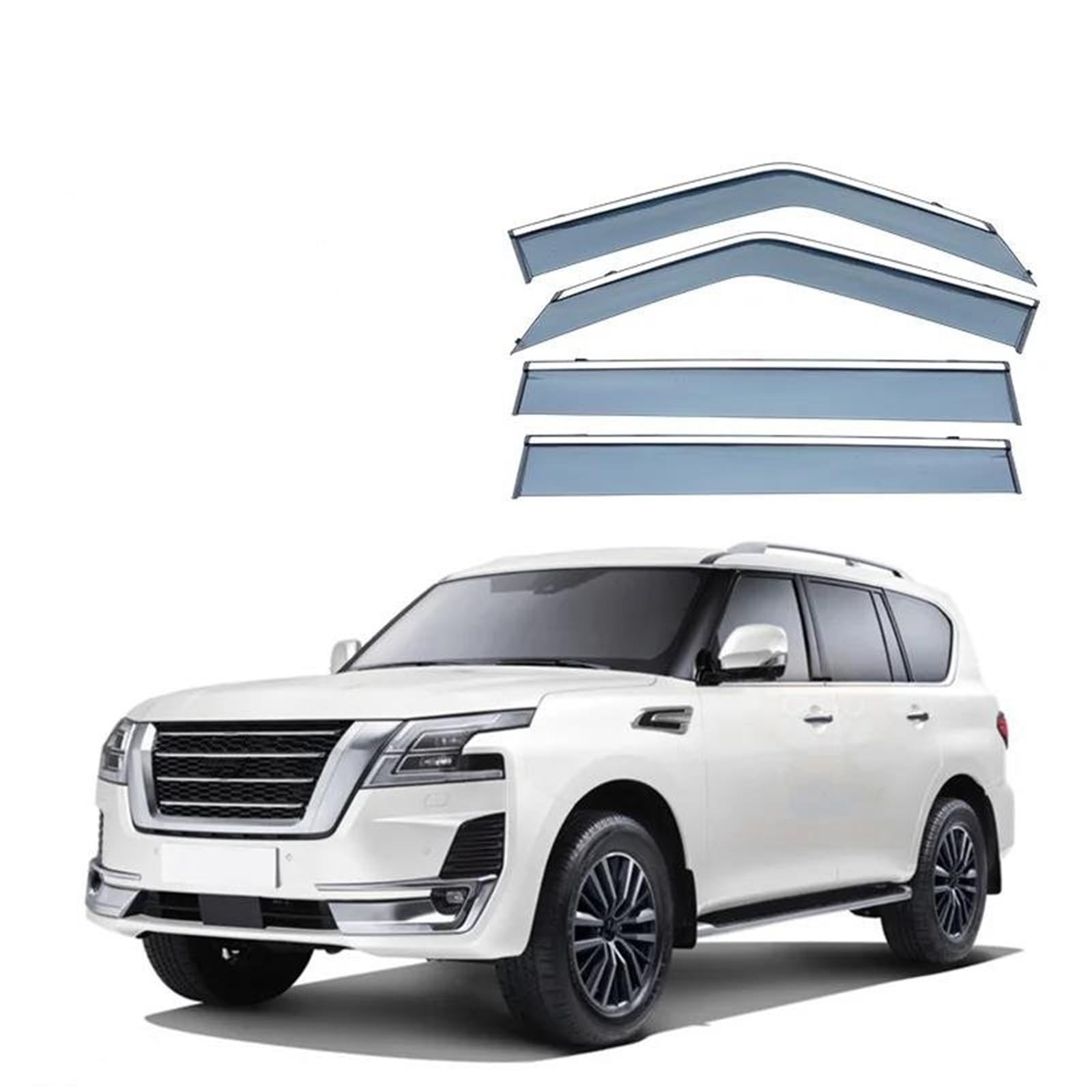 Fenster Visier Für Nissan Für Patrol Y62 2010-2023 Vent Ventvisor Wind Visiere Regen Schutz Shades Visier Seitenfensterabweiser(PC Stainless Steel) von DFOF G