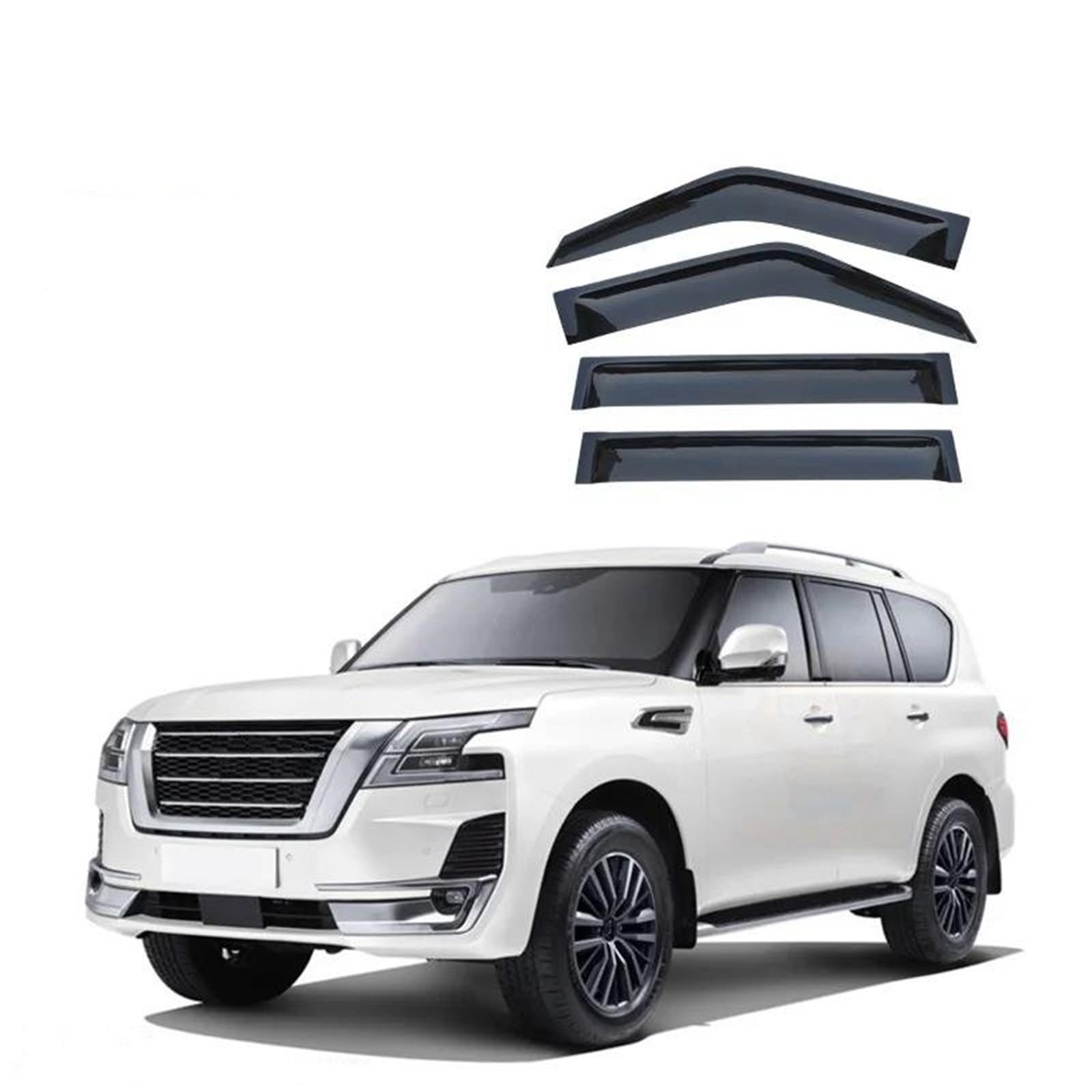 Fenster Visier Für Nissan Für Patrol Y62 2010-2023 Vent Ventvisor Wind Visiere Regen Schutz Shades Visier Seitenfensterabweiser(Without Bright Strip) von DFOF G