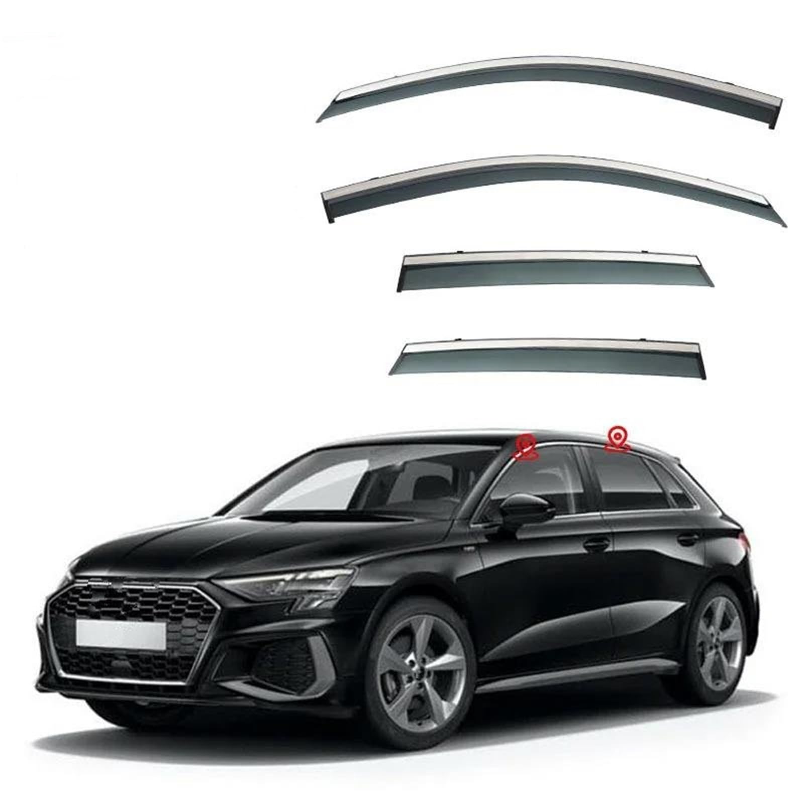 Für A3 Schrägheck MK4 8Y 2021 Fenster Visier Regen Oder Sonnenschein Seitenfenster Visier Shades Ventvisor Streifen Seitenfensterabweiser(PC Stainless Steel) von DFOF G