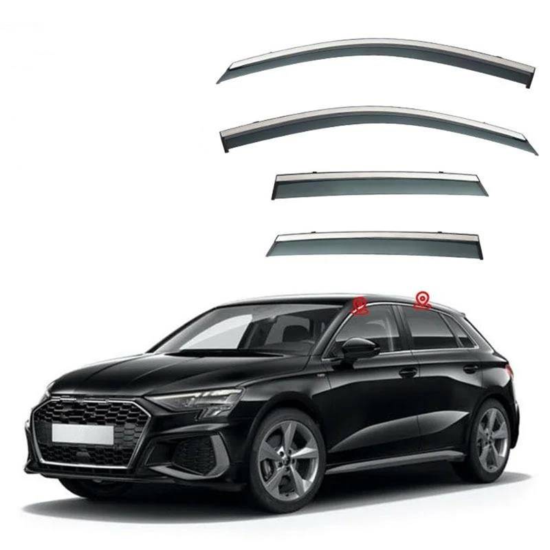 Für A3 Schrägheck MK4 8Y 2021 Fenster Visier Regen Oder Sonnenschein Seitenfenster Visier Shades Ventvisor Streifen Seitenfensterabweiser(PC Stainless Steel) von DFOF G
