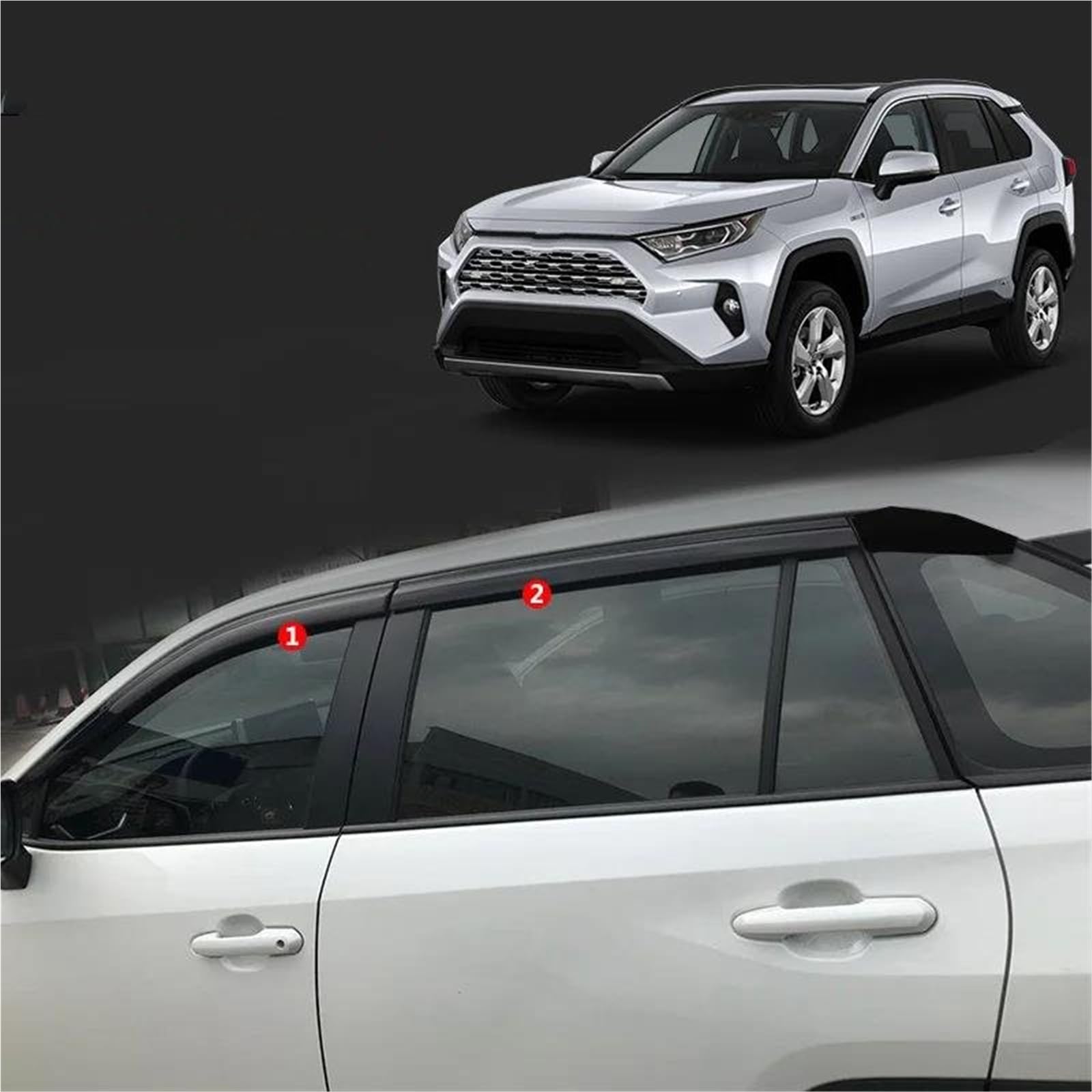 Für Toyota Für RAV4 2020 Chrom Fenster Trim Fenster Visiere Wetterschutz Wind Regen Schutz Shades Seitenfensterabweiser(Black 4) von DFOF G
