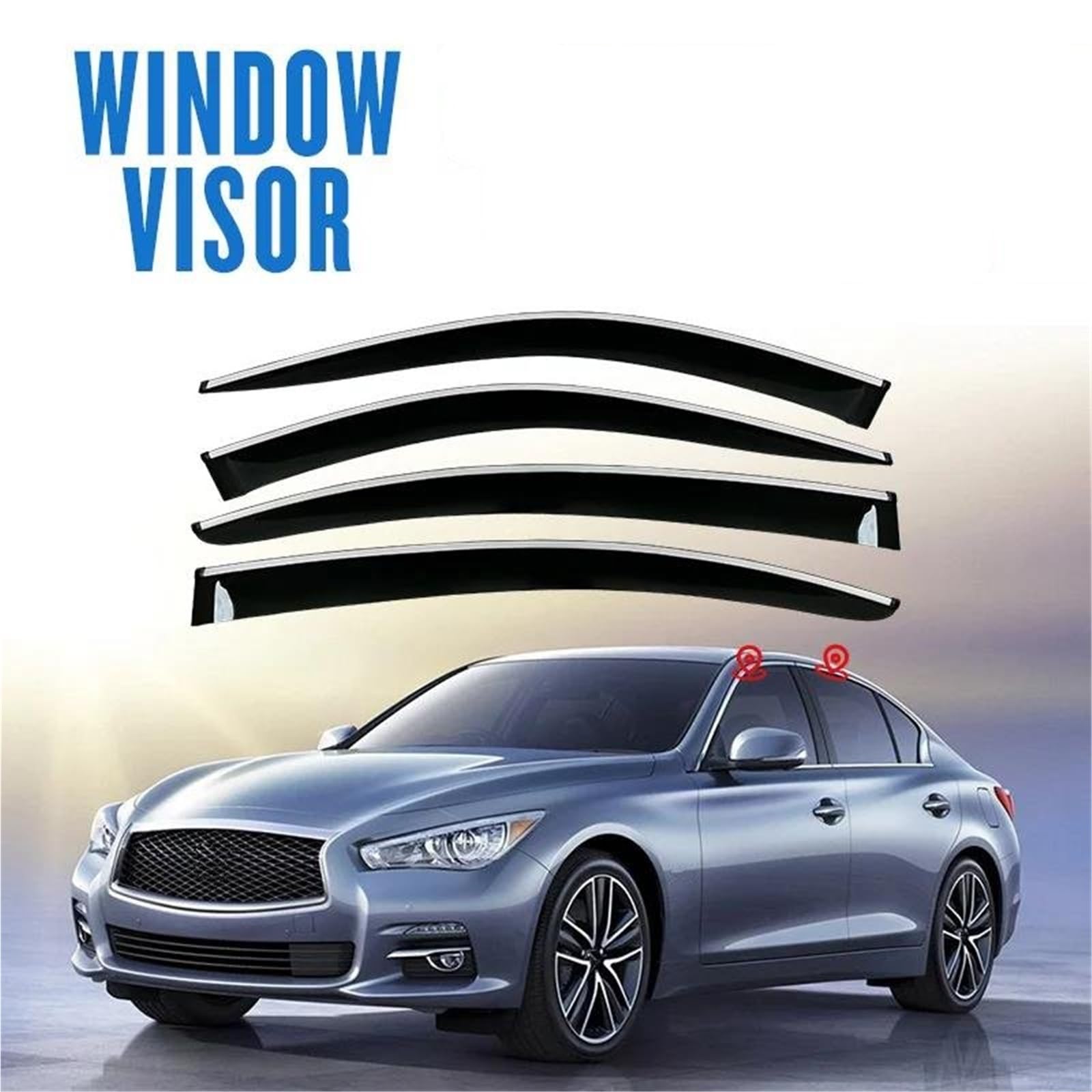 Tür Visier Für Infiniti Für Q50 Q50S V37 2013-2022 Auto Fenster Visier Vent Wind Visiere Regen Schutz Schatten Seitenfensterabweiser(PC Stainless Steel) von DFOF G