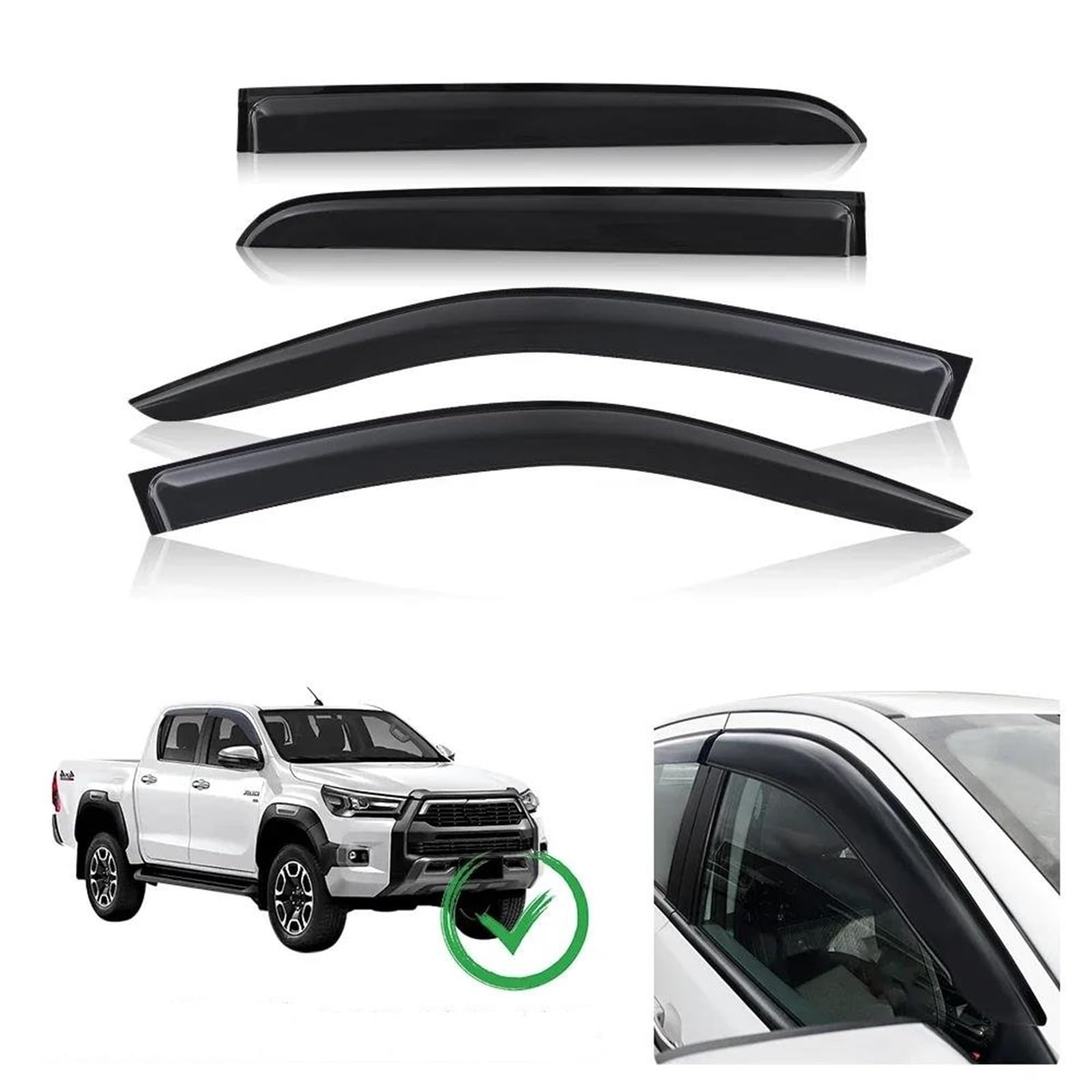 Windabweiser Wetterschutz Fenster Visier Für Toyota Für Hilux Für Revo 2021–2023 4 Teile/Satz Sonne Regen Schutz Seitenfensterabweiser von DFOF G