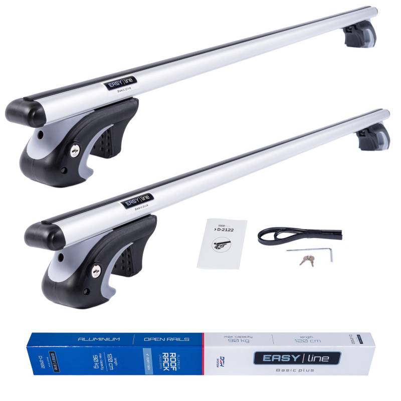DGH SYSTEM Kompletter Aluminium-Dachträger Relingträger Easy Line Basic Plus 120 cm kompatibel mit Renault Kangoo I Van 1997-2007 mit offener Dachreling, abschließbar, Nutzlast 90 kg von DGH System