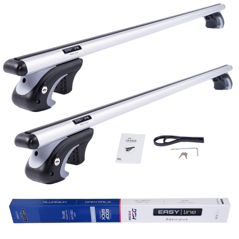 DGH SYSTEM Kompletter Aluminium-Dachträger Relingträger Easy Line Basic Plus 135 cm kompatibel mit Renault Alaskan Pickup 2018- mit offener Dachreling, abschließbar, Nutzlast 90 kg von DGH System
