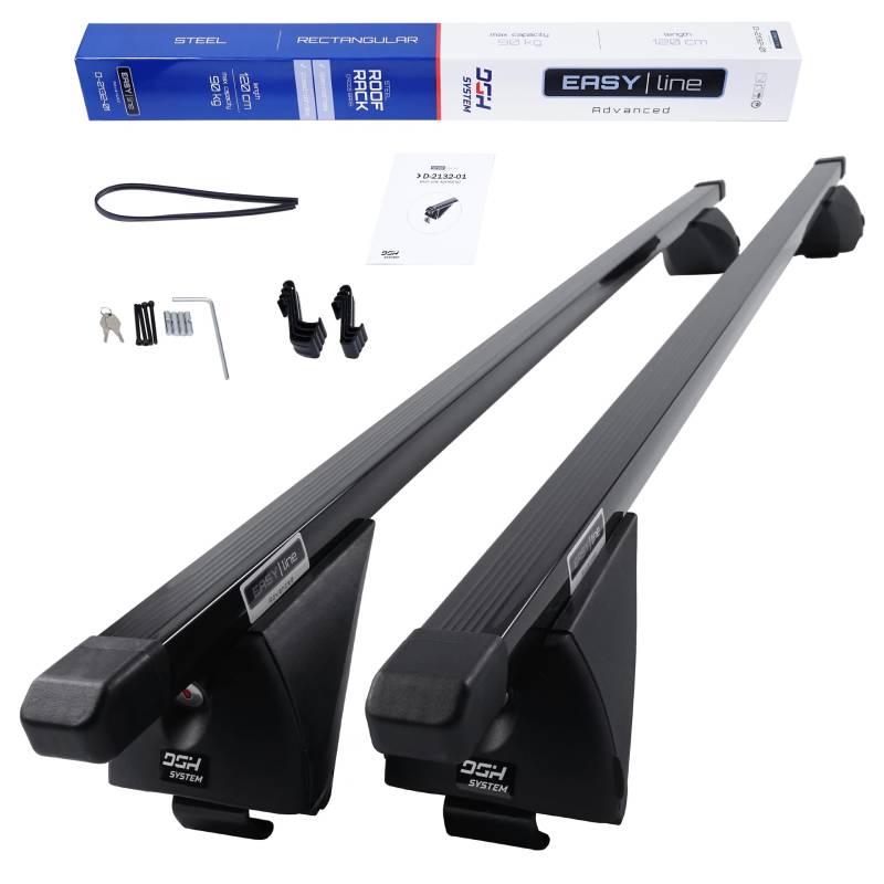 DGH SYSTEM Kompletter Stahl-Dachträger Relingträger Easy Line Advanced 120 cm kompatibel mit Ford Kuga SUV 2008-2012 mit offener Dachreling, abschließbar, Nutzlast 90 kg von DGH System