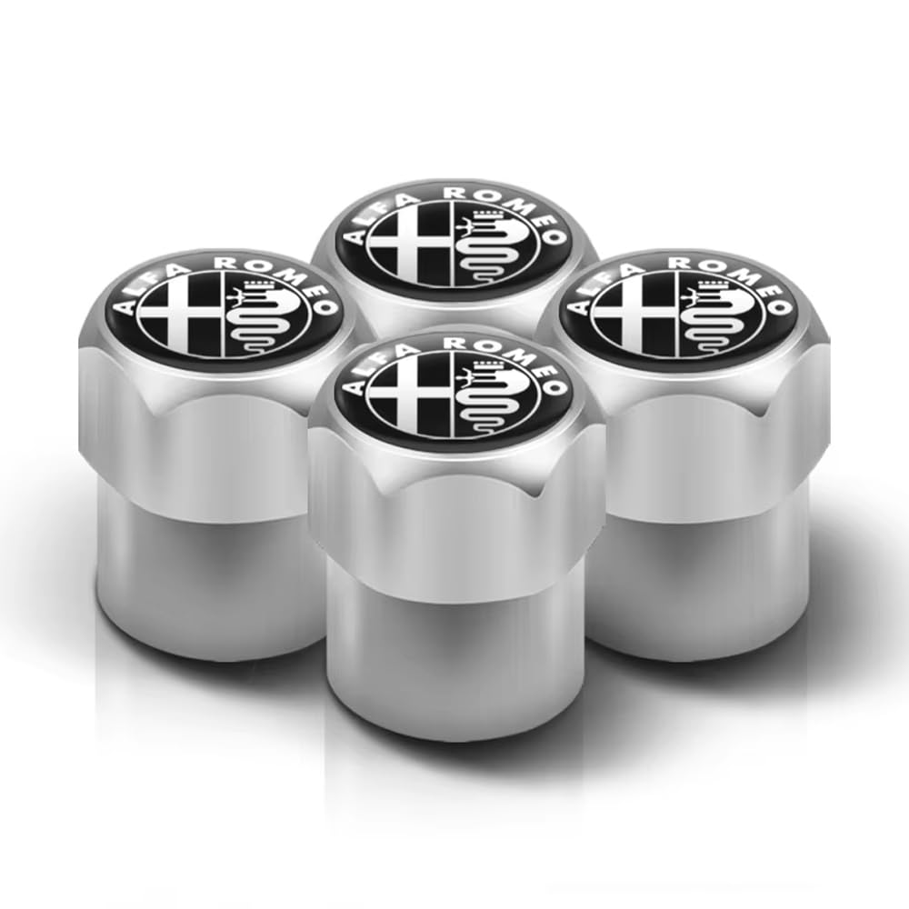 4 STK Reifenventilkappen für Alfa Romeo Giulia Stelvio MiTo Giulietta tonale ALFA 4C Disco, Alu Ventilabdeckung Korrosionsbeständig Auto Luftdichte Dichtung Staubschutz Kappen,A-Silver 4 STK Reifenventilkappen für Alfa Romeo Giulia Stelvio MiTo Giulietta tonale ALFA 4C Disco, Alu Ventilabdeckung Korrosionsbeständig Auto Luftdichte Dichtung Staubschutz Kappen,A-Silver von DGHJJ