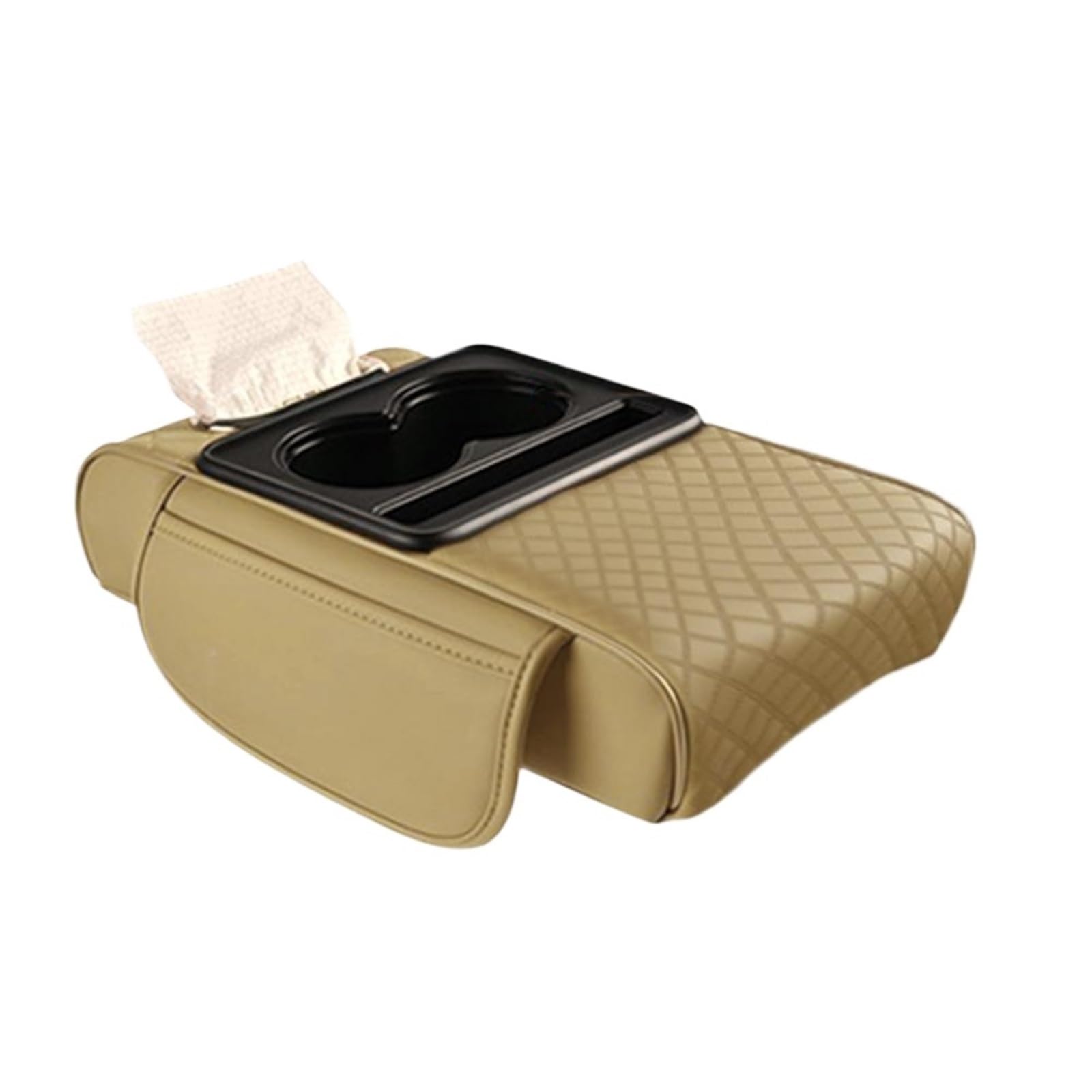 Armlehne Box Armlehnenbox-Erhöhungskissen Fürs Auto Mit Getränkehalter, Taschentuchbox, Seitliche Aufbewahrungstasche Für Das Armhöhenpolster Im Autoinnenraum MittelArmlehnen(Beige yellow) von DGOINGPI