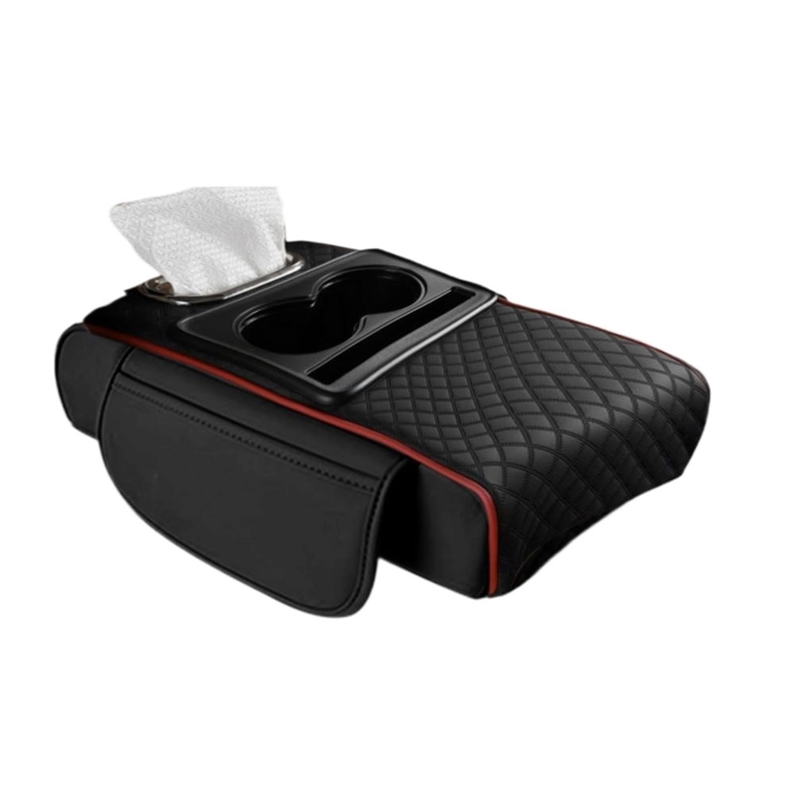 Armlehne Box Armlehnenbox-Erhöhungskissen Fürs Auto Mit Getränkehalter, Taschentuchbox, Seitliche Aufbewahrungstasche Für Das Armhöhenpolster Im Autoinnenraum MittelArmlehnen(Black red) von DGOINGPI