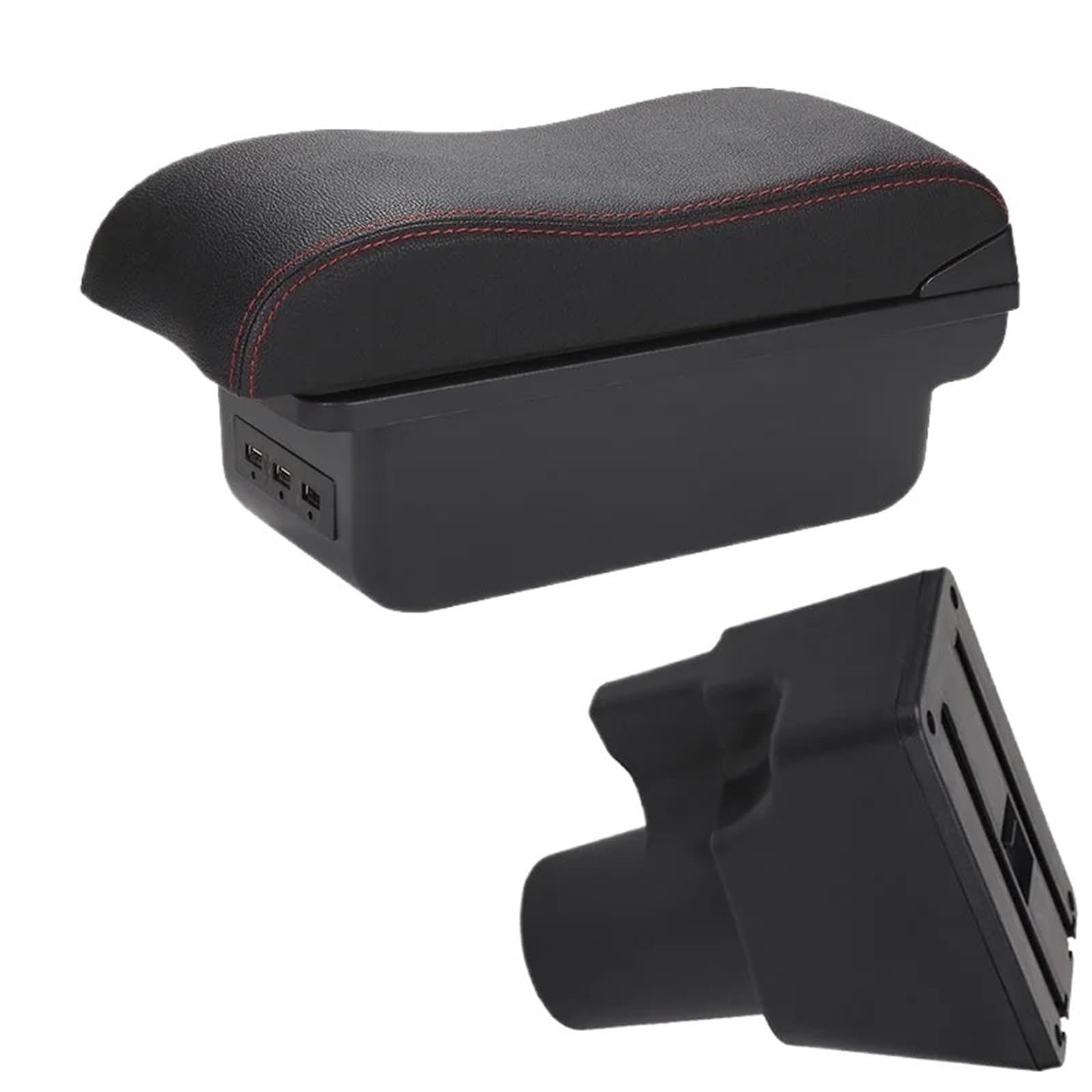 Armlehne Box Armlehnenbox Passend für Kia Picanto 3 X-Line Autoarmlehne Gebogene Oberfläche Leder Einfache Installation Aufbewahrungsbox Innenraum MittelArmlehnen(B1 Black red 3USB) von DGOINGPI
