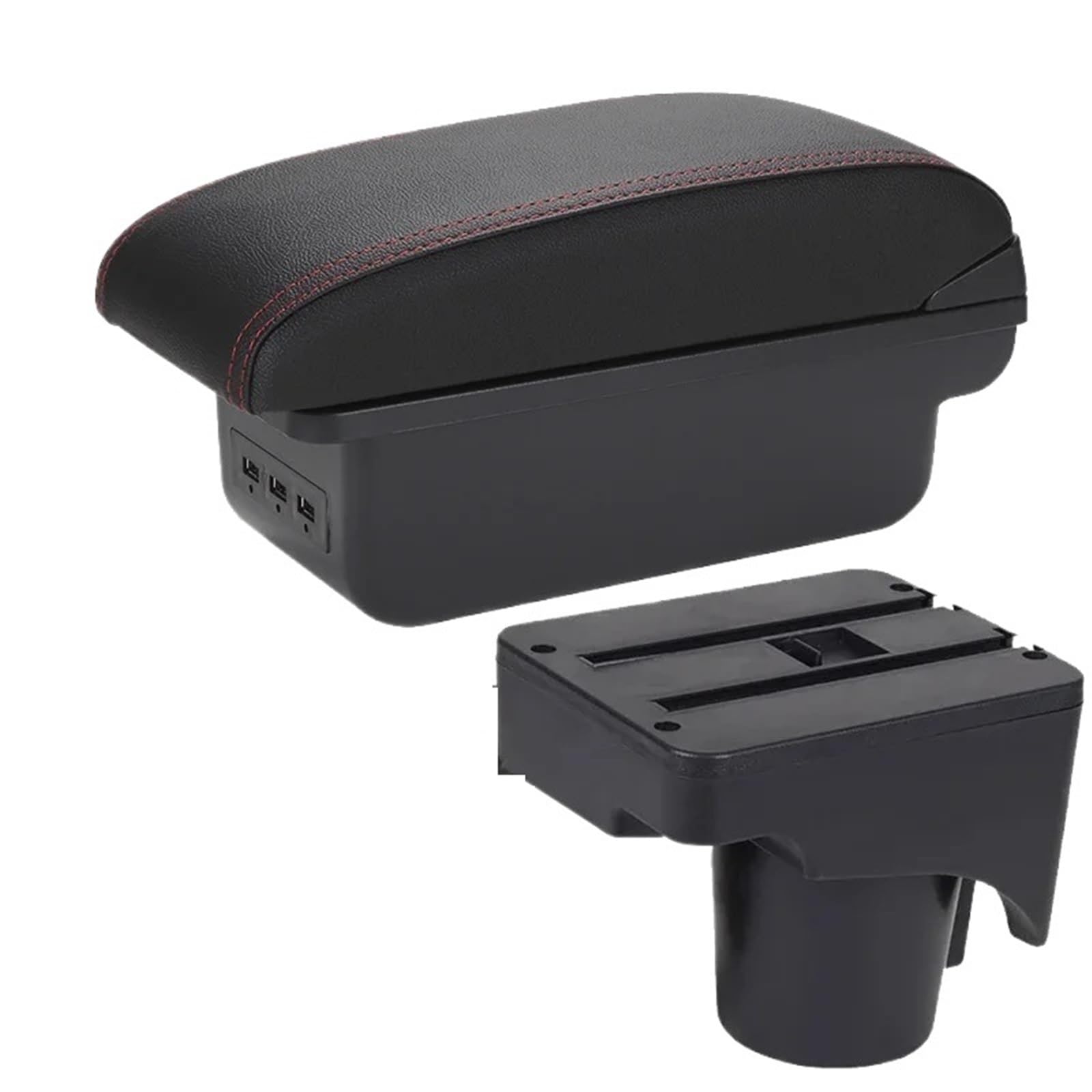 Armlehne Box Armlehnenbox passend für VW Golf 6 Golf 5 Mk6 MK5 Jetta 5 Autoarmlehne passend für VW Sagitar Aufbewahrungsbox Innenraum MittelArmlehnen(B1 Black red 3USB) von DGOINGPI