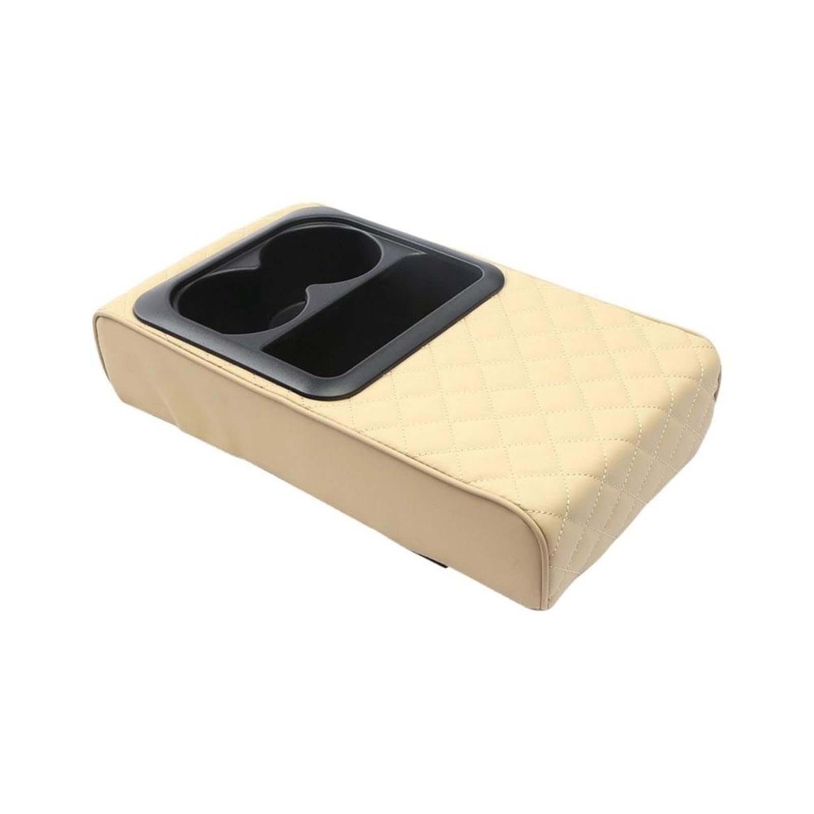 Armlehne Box Armlehnenkissen Für Die Mittelkonsole Des Autos Mit 2 Getränkehaltern, Armlehnenpolster Aus PU-Leder, Tragbares Armlehnenkissenbezug Für Das Auto MittelArmlehnen(Beige) von DGOINGPI