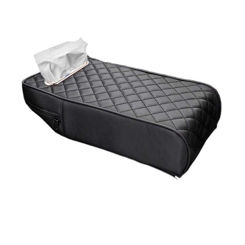 Armlehne Box Auto-Armlehnenbezug mit Gewebeaufbewahrung, Memory Foam-Höhenpolster, universelle Auto-Armlehnen-Schutzkissenunterstützung MittelArmlehnen(Box Pad Black) von DGOINGPI