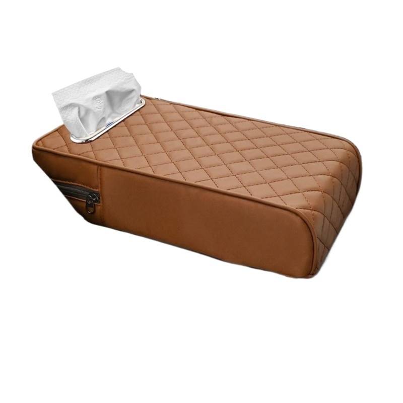 Armlehne Box Auto-Armlehnenbezug mit Gewebeaufbewahrung, Memory Foam-Höhenpolster, universelle Auto-Armlehnen-Schutzkissenunterstützung MittelArmlehnen(Cushion Saddle Brown) von DGOINGPI