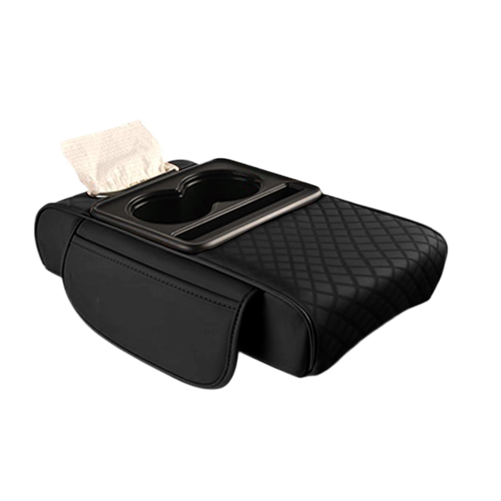 Armlehne Box Auto-Armlehnenbox-Erhöhungskissen Mit Getränkehalter, Taschentuchbox, Seitliche Aufbewahrungstasche, Auto-Innenraum-Armlehnenhöhenpolster MittelArmlehnen(Black) von DGOINGPI