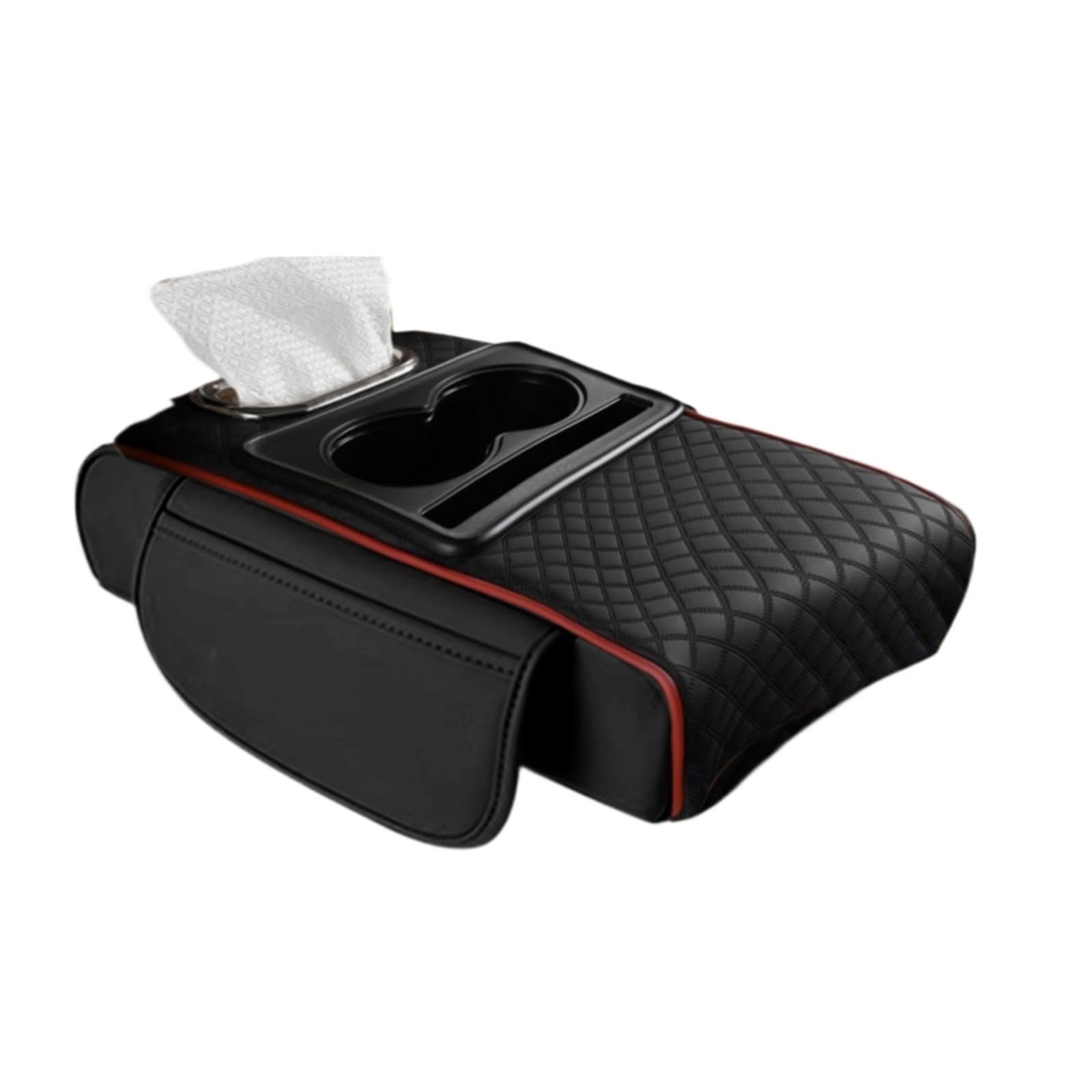 Armlehne Box Auto-Armlehnenbox-Erhöhungskissen Mit Getränkehalter, Taschentuchbox, Seitliche Aufbewahrungstasche, Auto-Innenraum-Armlehnenhöhenpolster MittelArmlehnen(Black and red) von DGOINGPI