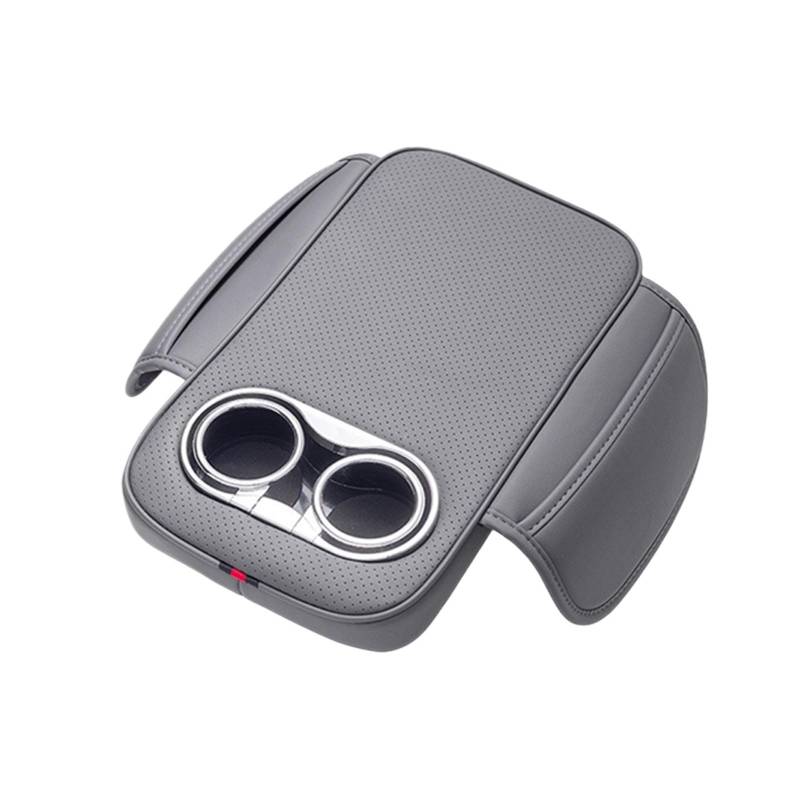 Armlehne Box Auto-Armlehnenkissen mit 2 Getränkehaltern und Seitentasche, PU-Leder, Höhenpolster für die Auto-Mittelkonsole MittelArmlehnen(GRAY) von DGOINGPI