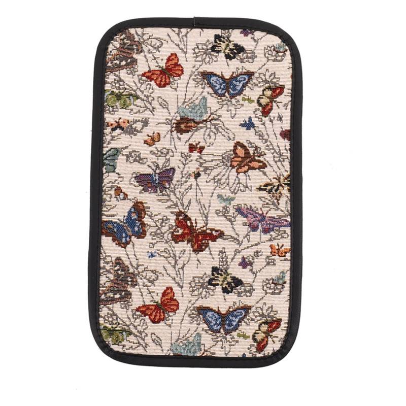Armlehne Box Auto Center Armlehne Box Dekorative Matte Leinen Retro Ethnischen Stil Reinigung Matte MittelArmlehnen(Butterfly) von DGOINGPI