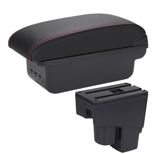 Armlehne Box Fit Für Honda Jazz Armlehne Box Auto Armlehne 2003-2007 Arm Lagerung Box Auto Zubehör MittelArmlehnen(B1 Black red 3USB) von DGOINGPI