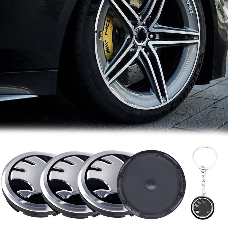 4 Stück Radnabenkappen, 3D Chrom Auto Schlüsselanhänger, 56Mm Nabendeckel, Auto Radkappen, Universal Radnabenkappen Nabendeckel für ABS Einfaches und Elegantes Design Logo Radnaben (Schwarz) von DGTSYAL