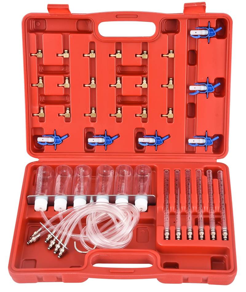 DHA 6 Zylinder Diesel Injektoren Rücklaufmengen Tester Common Rail Adapter Test Tool Kit Injektor Prüfer mit 24 Adaptern von DHA