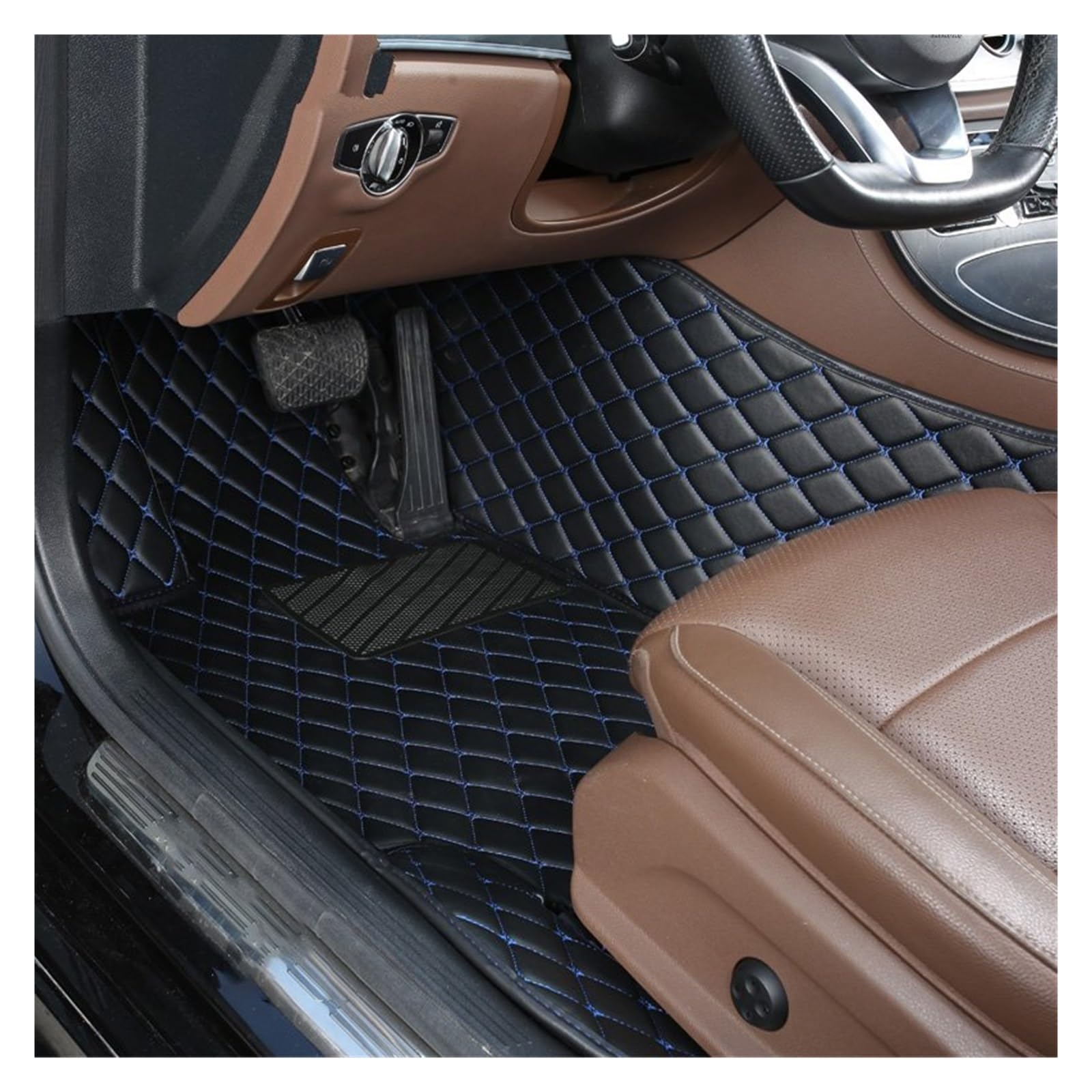 Automatten Auto Boden Matte Fuß Pad Innen Auto Zubehör Für Hyundai Für Tucson 2006 2007 2008 2009 2010 2011 2012 2013 2014 Fussmatten Auto(Driver-Black Blue) von DHDYJSA