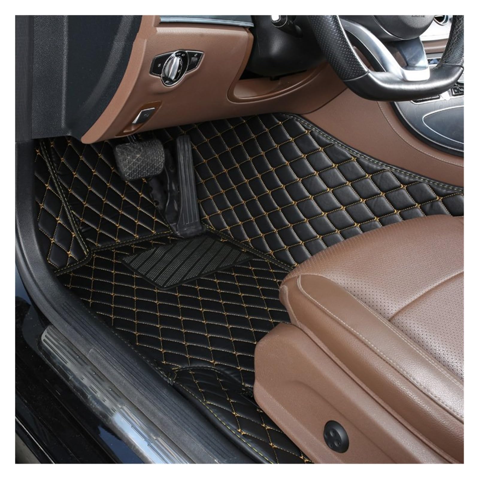 Automatten Auto Boden Matte Fuß Pad Innen Auto Zubehör Für Hyundai Für Tucson 2006 2007 2008 2009 2010 2011 2012 2013 2014 Fussmatten Auto(Driver-Black Gold) von DHDYJSA