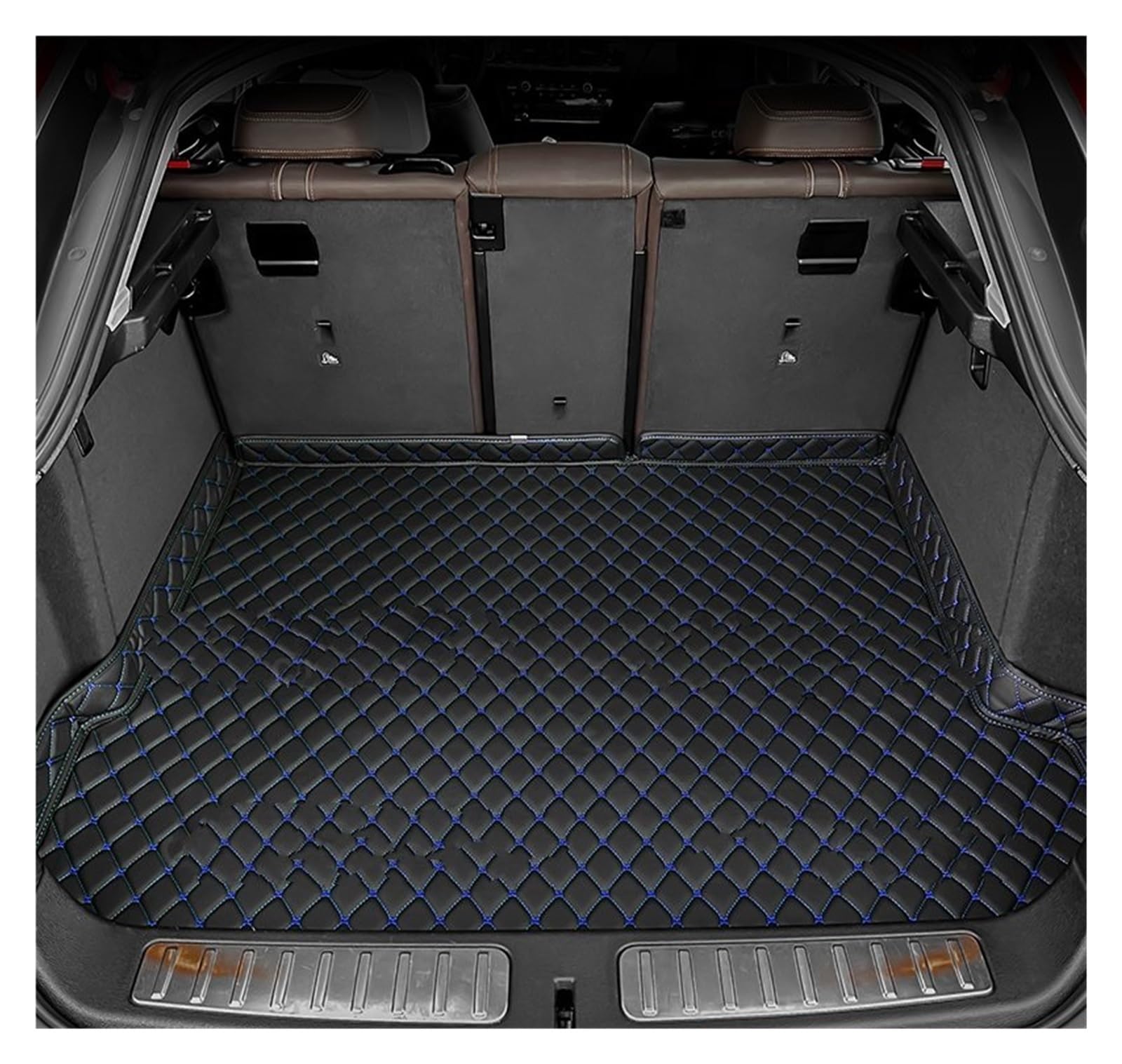 Automatten Auto Fußmatten Kofferraum Matte Fuß Pads Teppich Abdeckung Innen Für VW Für TIGUAN 2017 2018 2019 2020 2021 2022 Fussmatten Auto(Black-Blue-1PC) von DHDYJSA