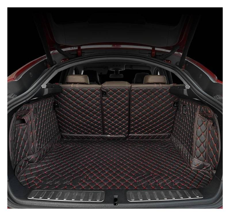 Automatten Auto Fußmatten Kofferraum Matte Fuß Pads Teppich Abdeckung Innen Für VW Für TIGUAN 2017 2018 2019 2020 2021 2022 Fussmatten Auto(Black-Red-Trunk) von DHDYJSA