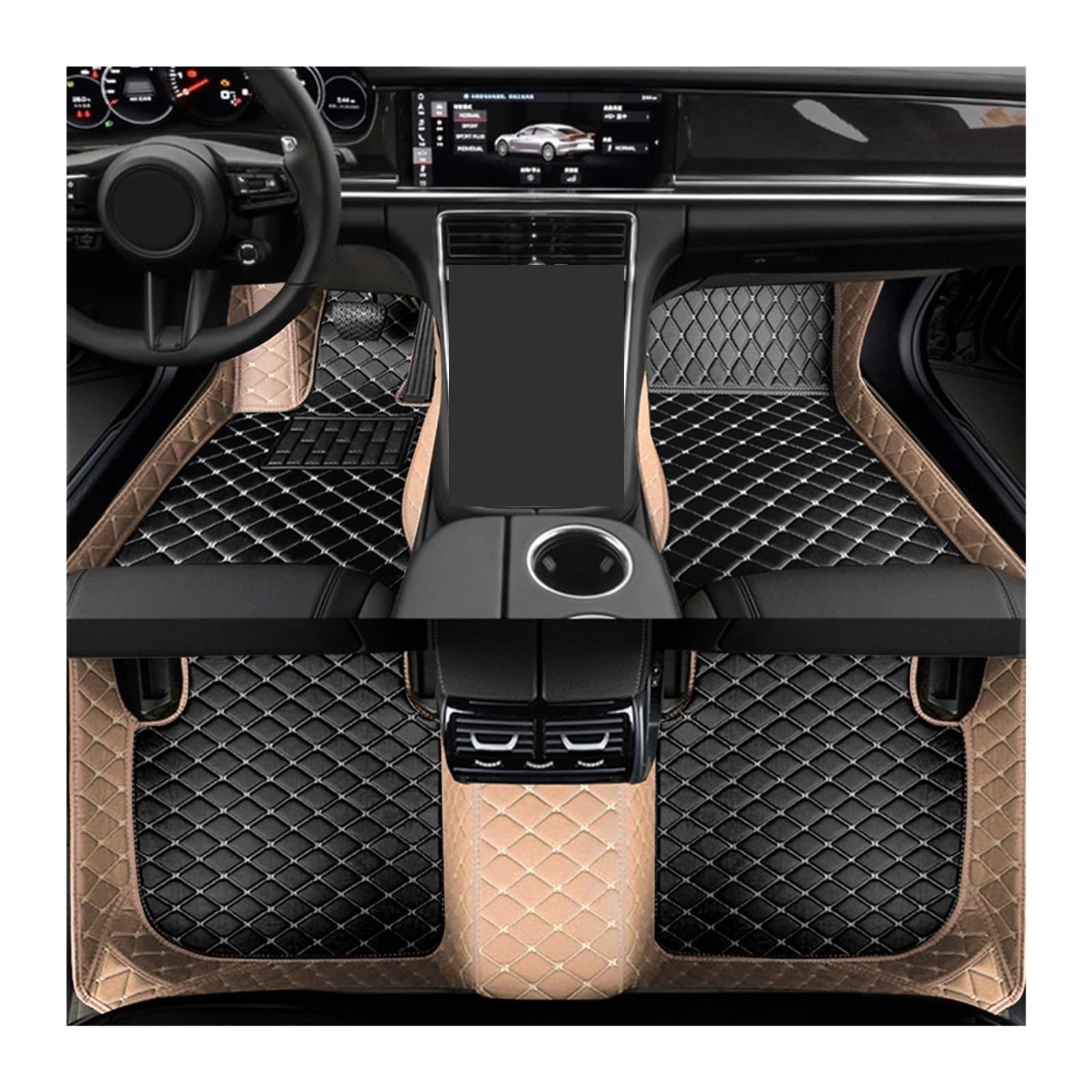 Automatten Benutzerdefinierte Auto-Fußmatte Für Benz C-Klasse Für W203 2004–2007 Für W204 Für W205 Für W206 Innen-Kunstleder Fussmatten Auto(Beige Black,C W205 2015-2020) von DHDYJSA