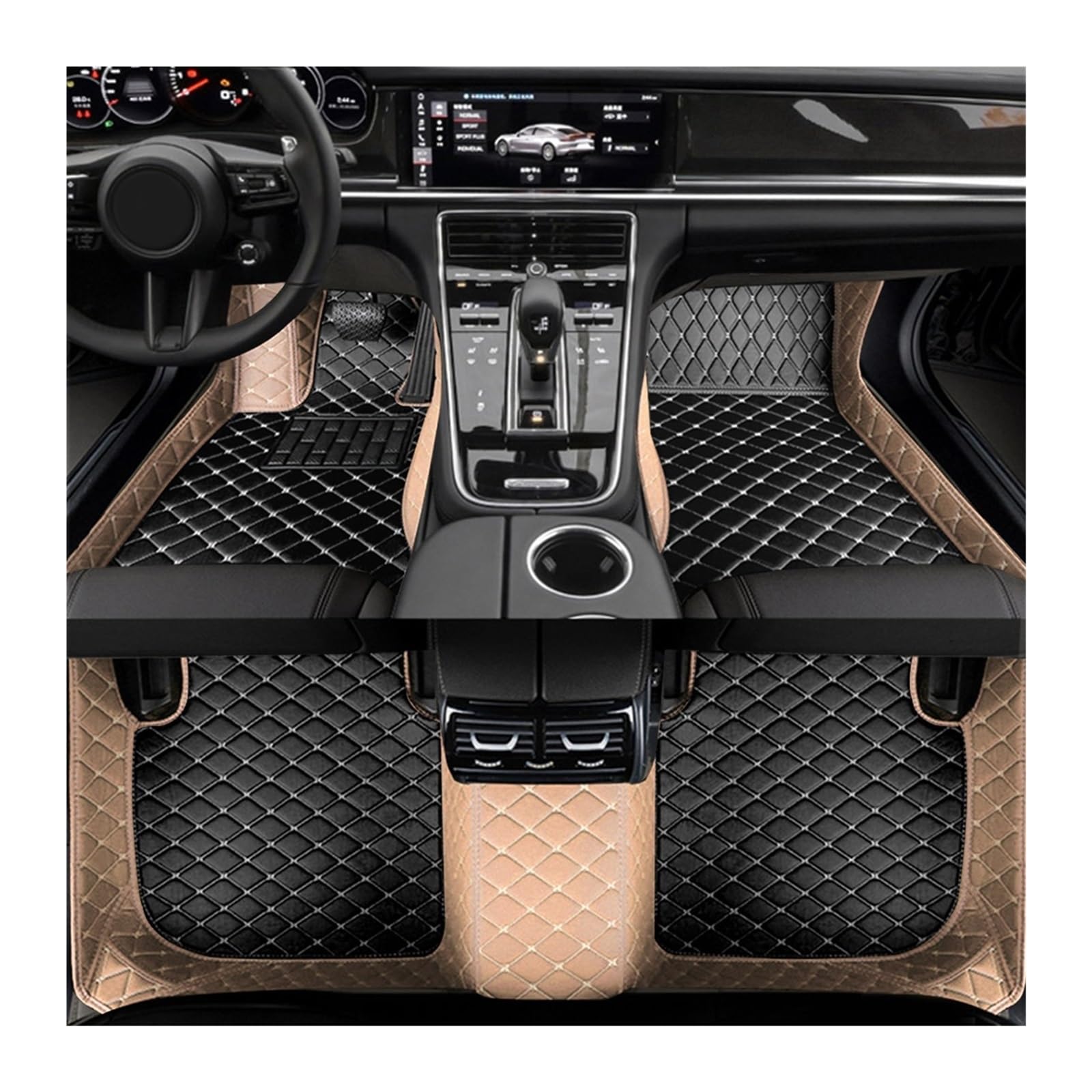 Automatten Benutzerdefinierte Auto-Fußmatte Für Benz C-Klasse Für W203 2004–2007 Für W204 Für W205 Für W206 Innen-Kunstleder Fussmatten Auto(Beige Black,C W206 2021-2023) von DHDYJSA