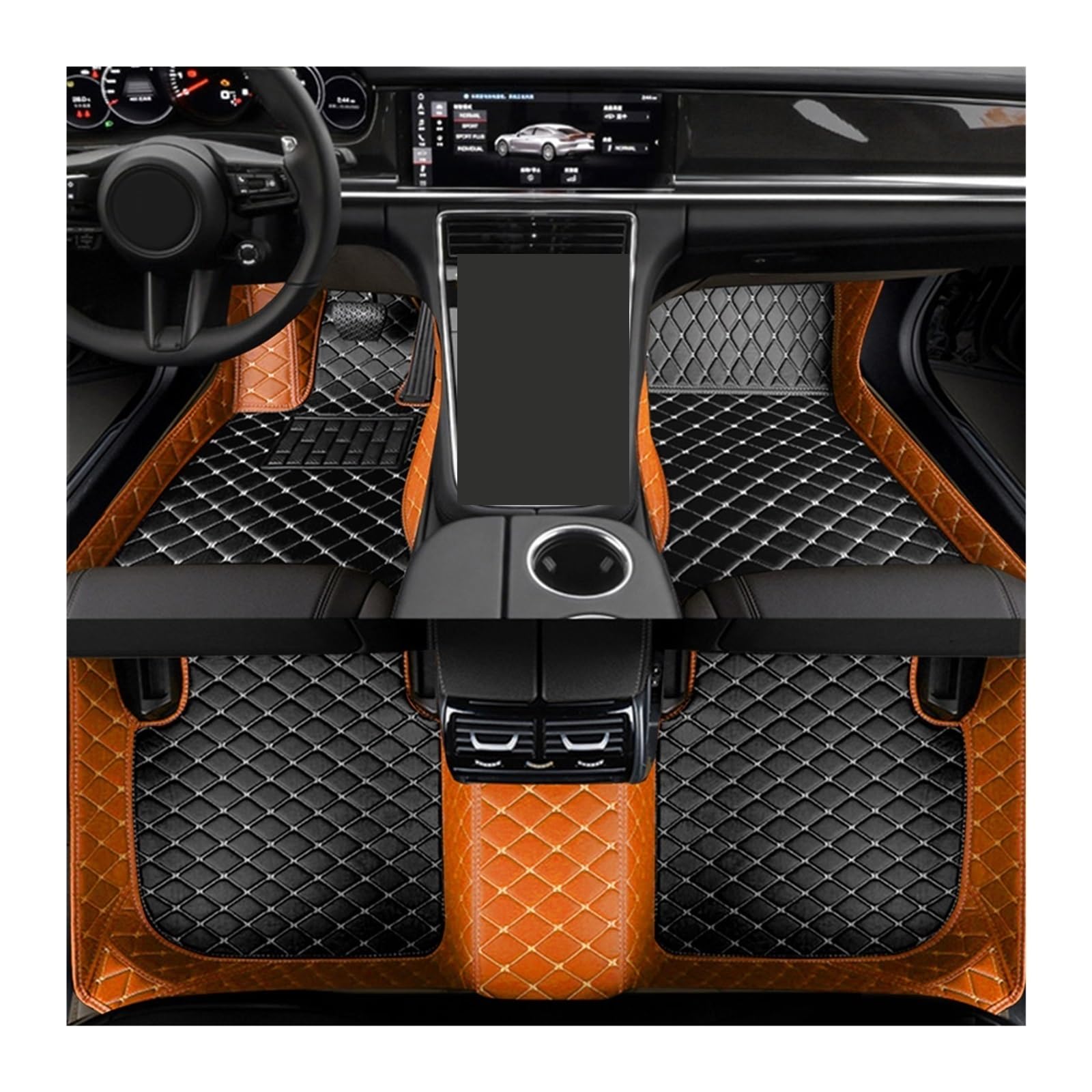 Automatten Benutzerdefinierte Auto-Fußmatte Für Benz C-Klasse Für W203 2004–2007 Für W204 Für W205 Für W206 Innen-Kunstleder Fussmatten Auto(Orange Black,C W206 2021-2023) von DHDYJSA