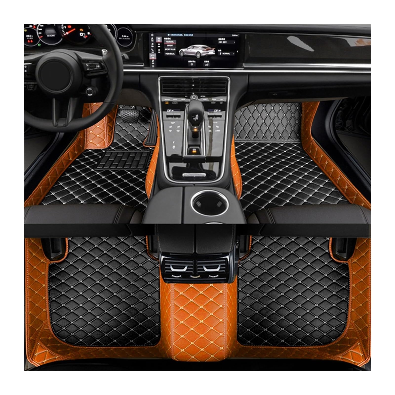 Automatten Benutzerdefinierte Auto-Fußmatte Innen-Kunstleder Für Benz C-Klasse Für W203 2004–2007 Für W204 Für W205 Für W206 Fussmatten Auto(Orange Black,C W206 2021-2023) von DHDYJSA