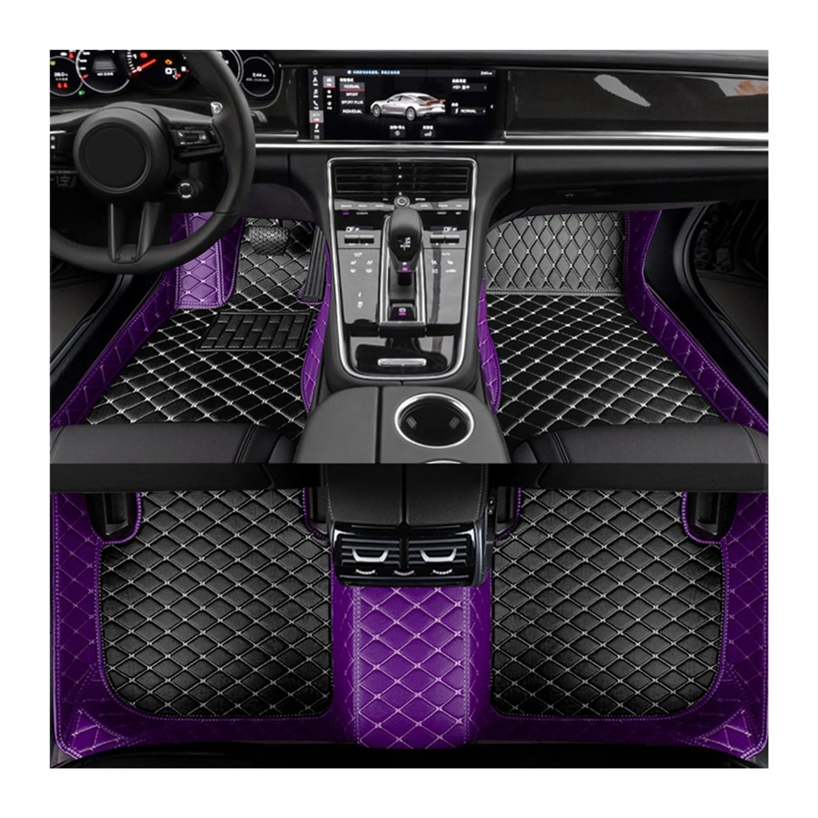 Automatten Benutzerdefinierte Auto-Fußmatte Innen-Kunstleder Für Benz C-Klasse Für W203 2004–2007 Für W204 Für W205 Für W206 Fussmatten Auto(Purple Black,C W204 2007-2014) von DHDYJSA