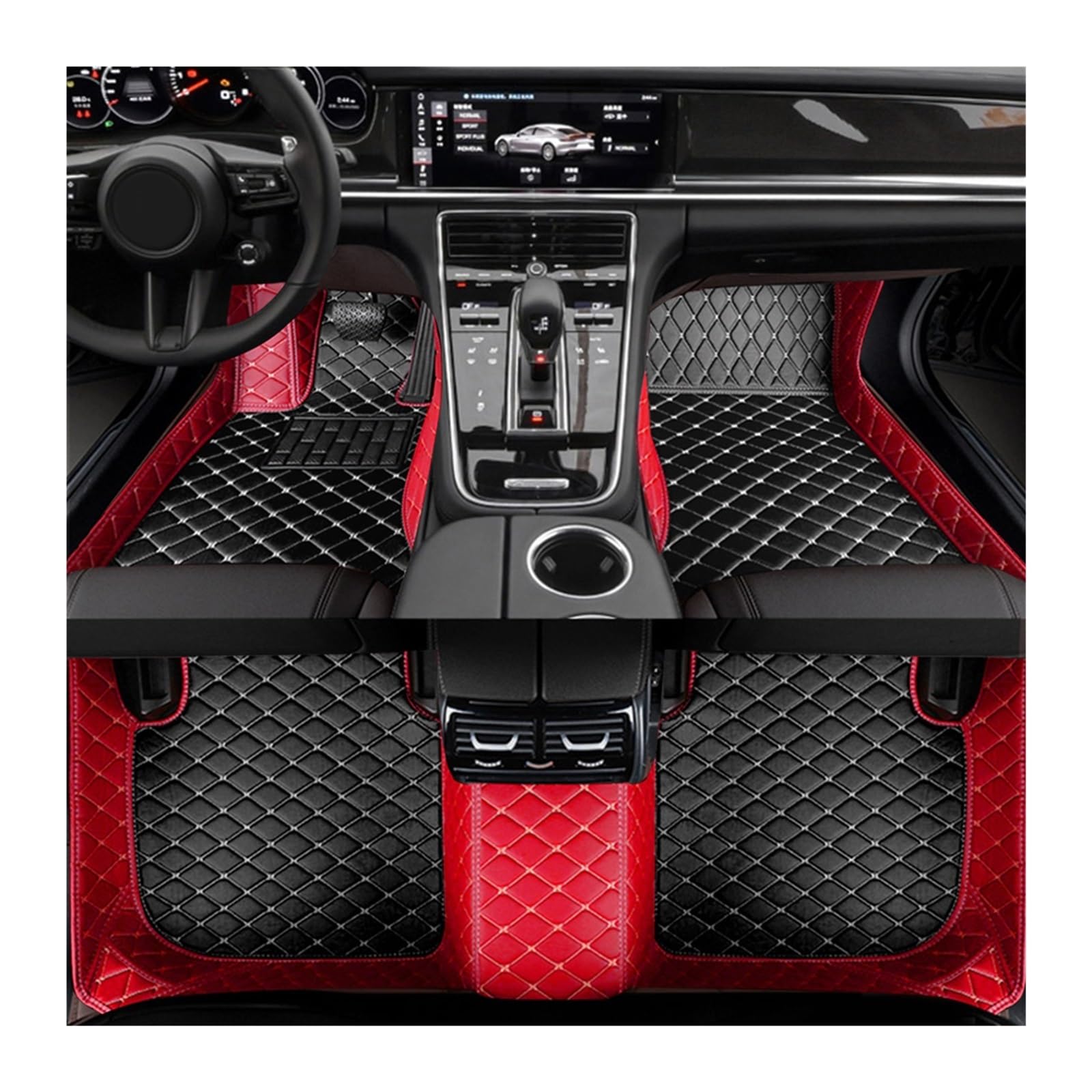 Automatten Benutzerdefinierte Auto-Fußmatte Innen-Kunstleder Für Benz C-Klasse Für W203 2004–2007 Für W204 Für W205 Für W206 Fussmatten Auto(Red Black,C W206 2021-2023) von DHDYJSA