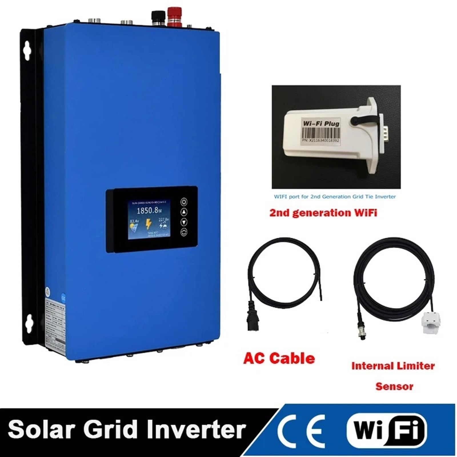 Solarwechselrichter, 2000 W MPPT Grid Solar Inverter Batterie Entladung Power 2 kW mit Limiter Sensor DC 45-90 V zu AC(With Wi-Fi) von DIGNIFE