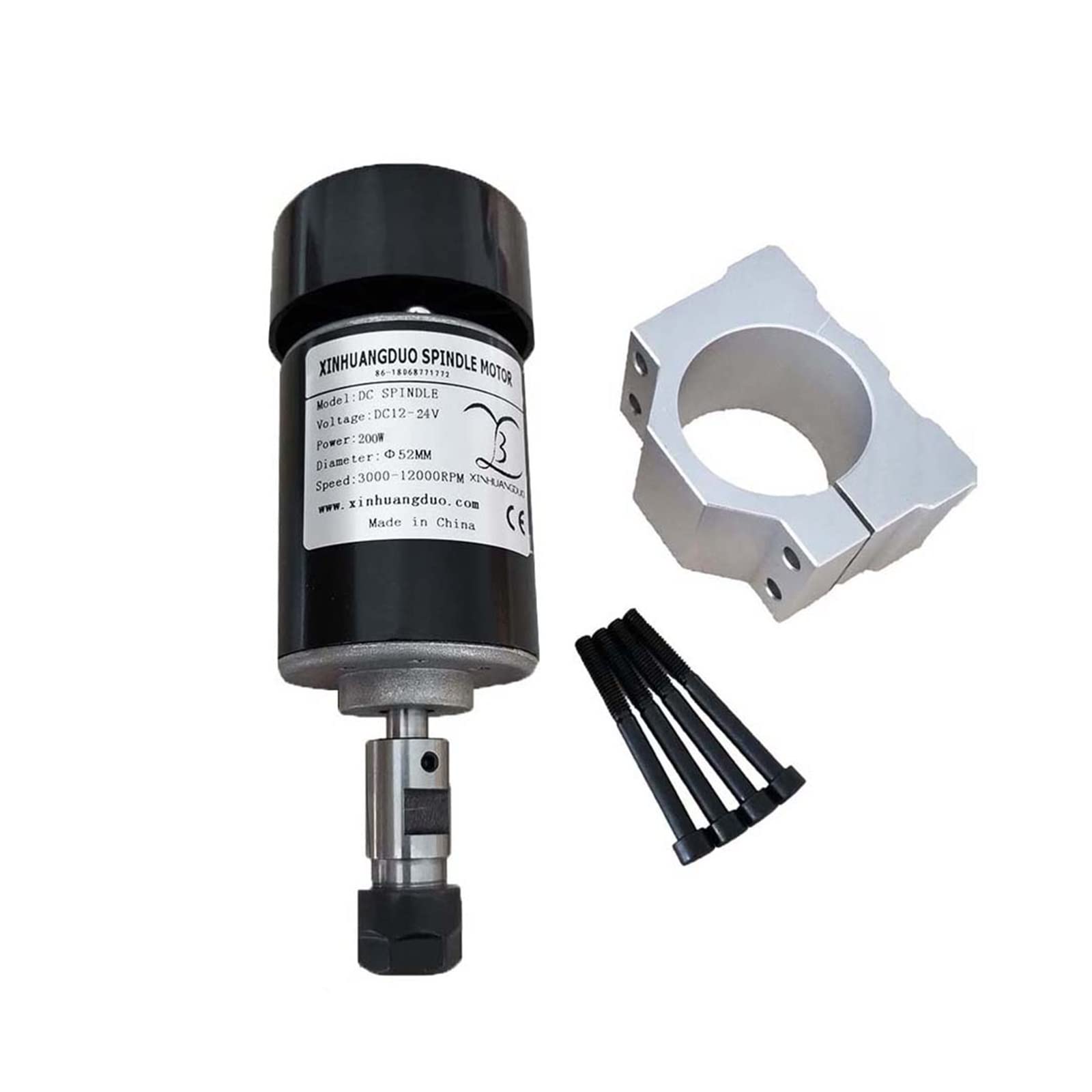 Spindelmotor, 0,2 kW luftgekühlte Spindel ER11 Spannfutter CNC 200 W Spindelmotor + 52 mm Klemmen + Netzteil + Drehzahlregler for DIY CNC 24 V 10000 U/min(Set 3) von DIGNIFE